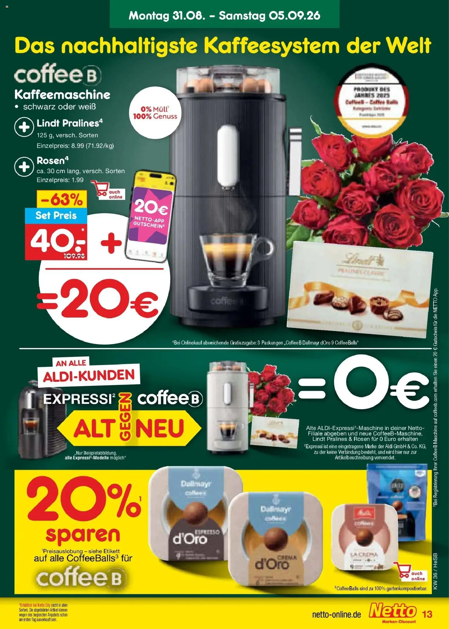 Netto Marken-Discount Prospekt Hamburg (ab 31.08.2026) » Angebote | Seite: 17 | Produkte: Kaffeemaschine, Dallmayr, Lindt