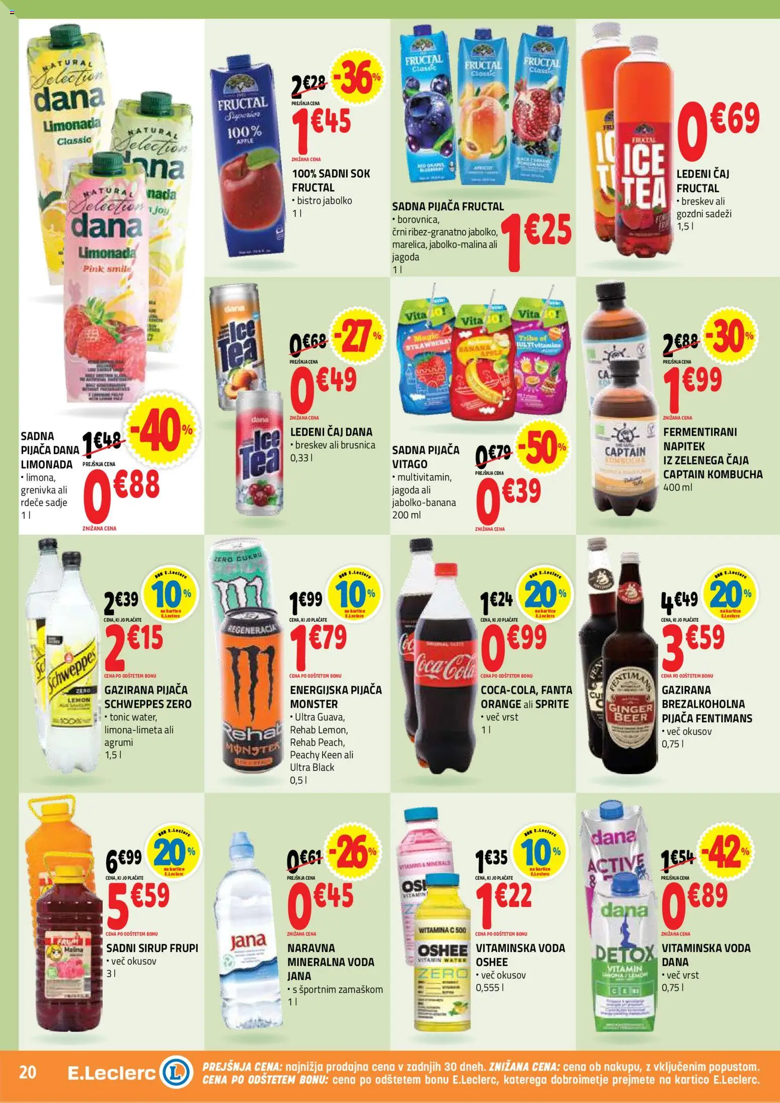Novi E.leclerc katalog ponudbe – veljaven od 16.09.2026 | Stran: 20 | Izdelki: Limonada, Ledeni čaj, Caj, Sadje