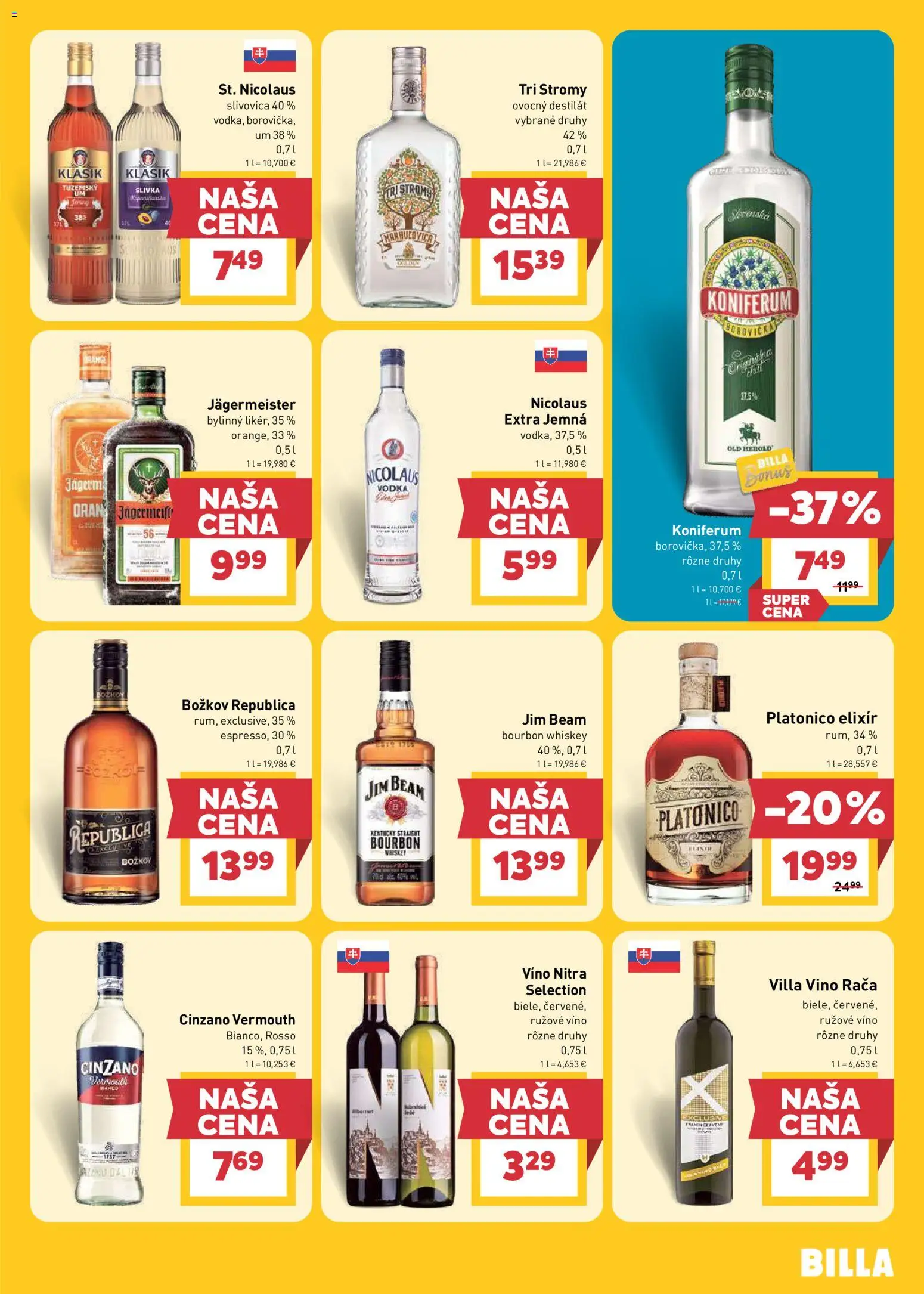 Nové Billa akcie – leták je platný od 15.07.2026 | Strana: 21 | Produkty: Rúžové víno, Bourbon, Slivovica, Destilát