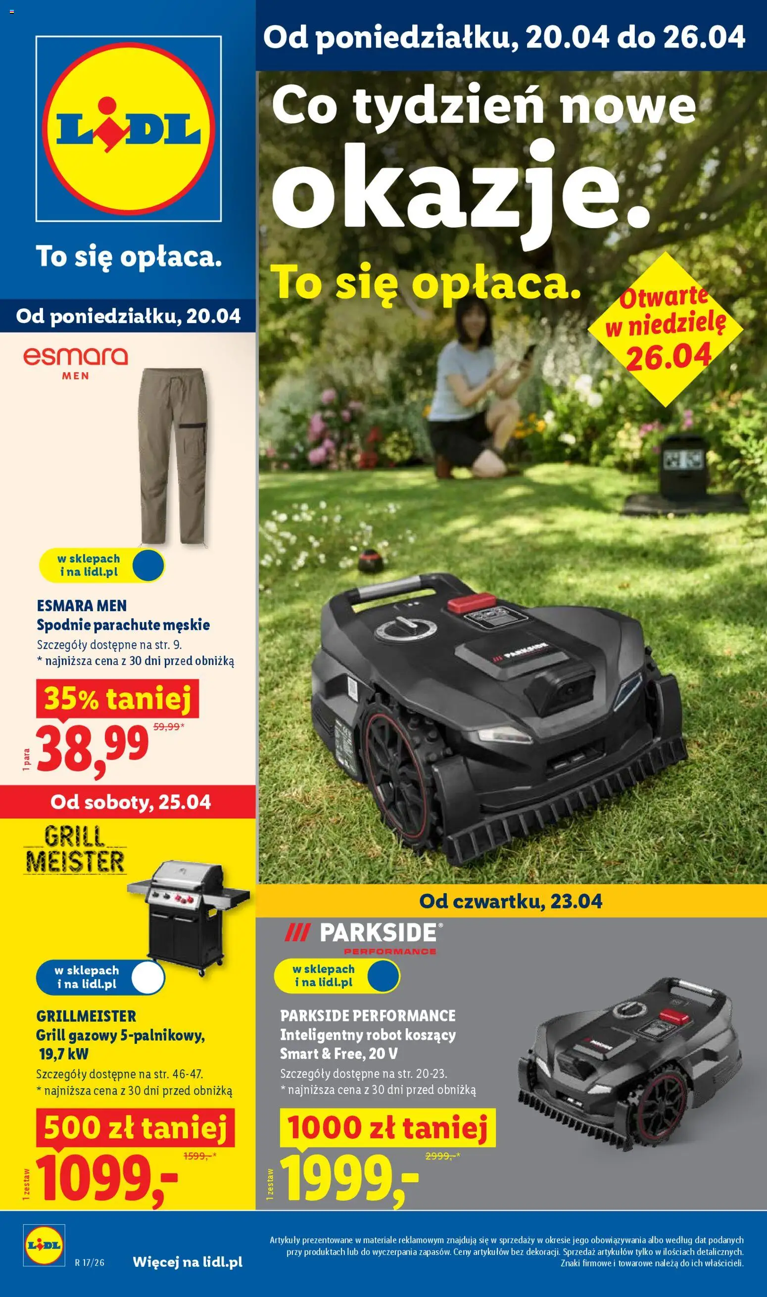 Lidl Katalog od 20.04.2026 | Strona: 1 | Produkty: Spodnie, Grill, Robot, Grill gazowy