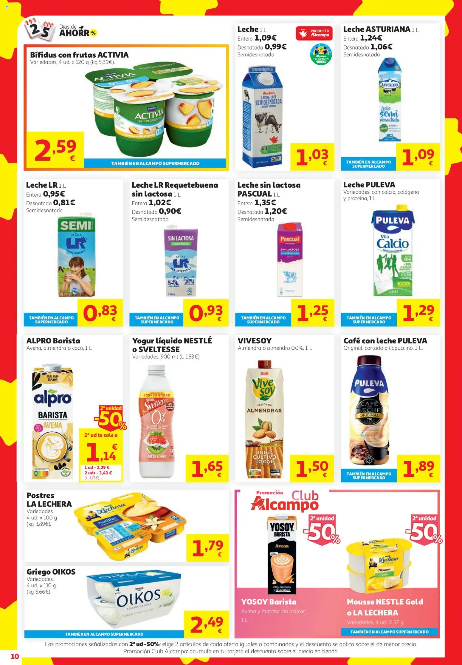 Alcampo HG Ferrol │ válido desde el 08/10/2026 | Página: 10 | Productos: Leche sin lactosa, Yogur, Café, Limón