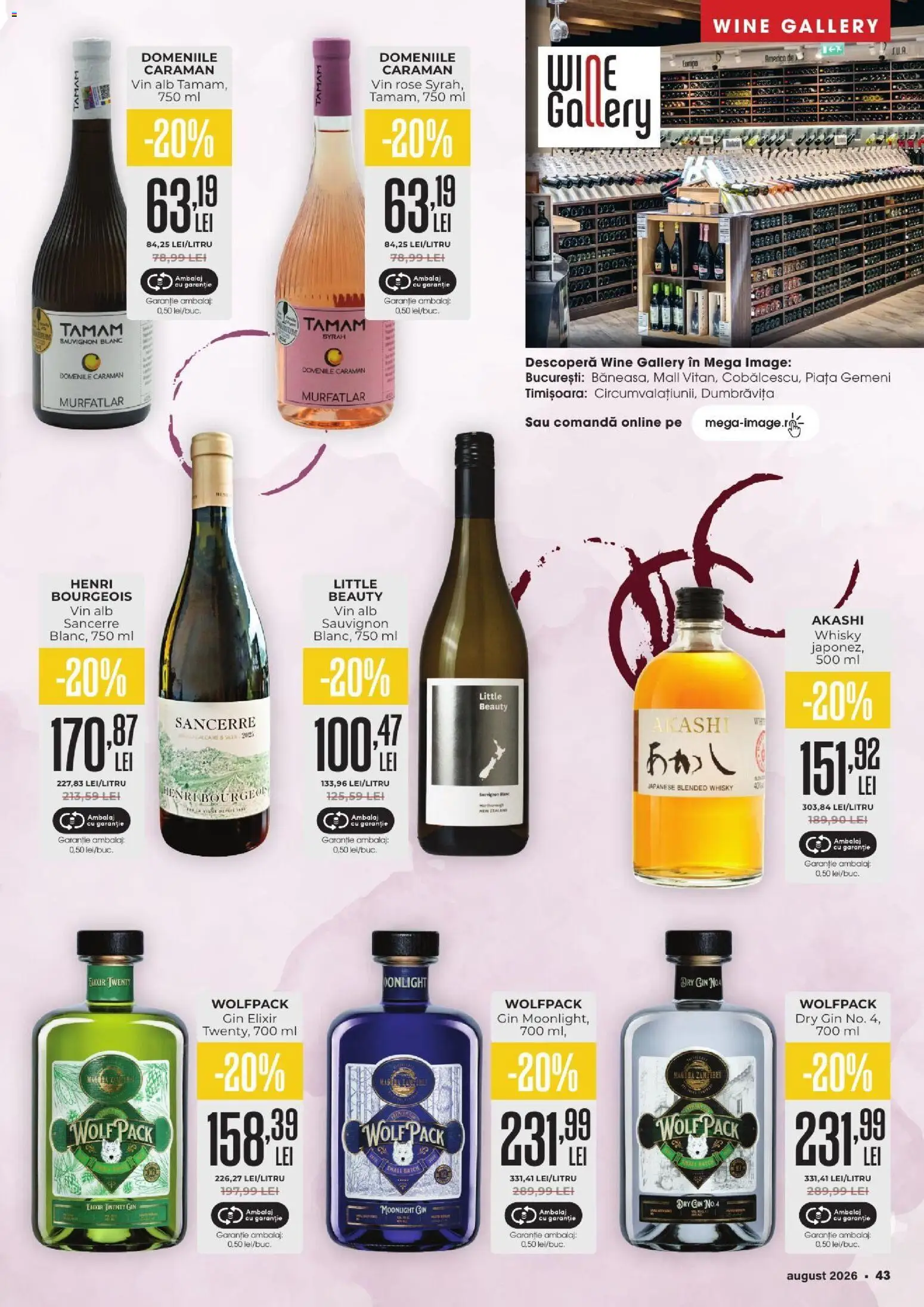 Noul catalog Mega Image – valabil de la 30.07.2026 | Pagină: 43 | Produse: Elixir, Vin, Gin