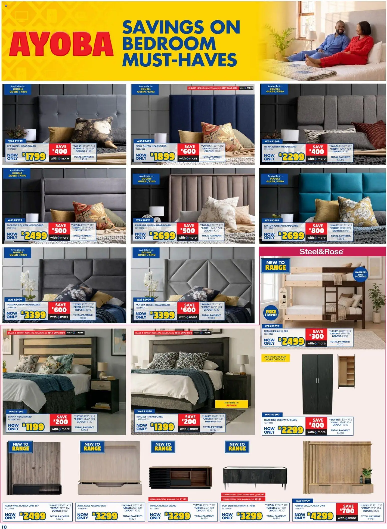 New Russells catalogue – valid from 17/09/2026 | Page: 10 | Products: Pedestal, Headboard, Bed, Plasma unit