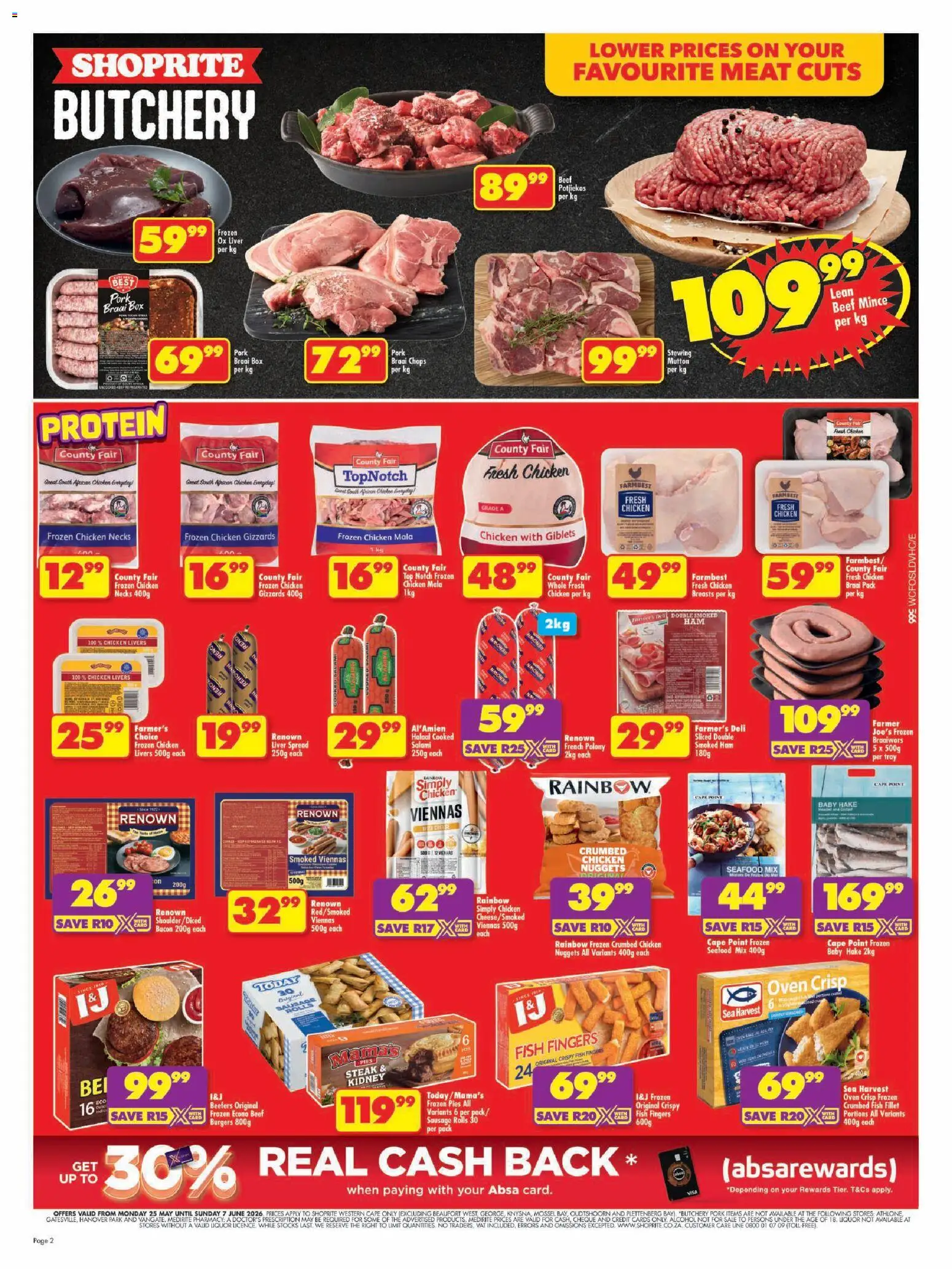 New Shoprite catalogue – valid from 25.05.2026 | Page: 2 | Products: Ham, Beef, Burgers, Sausage