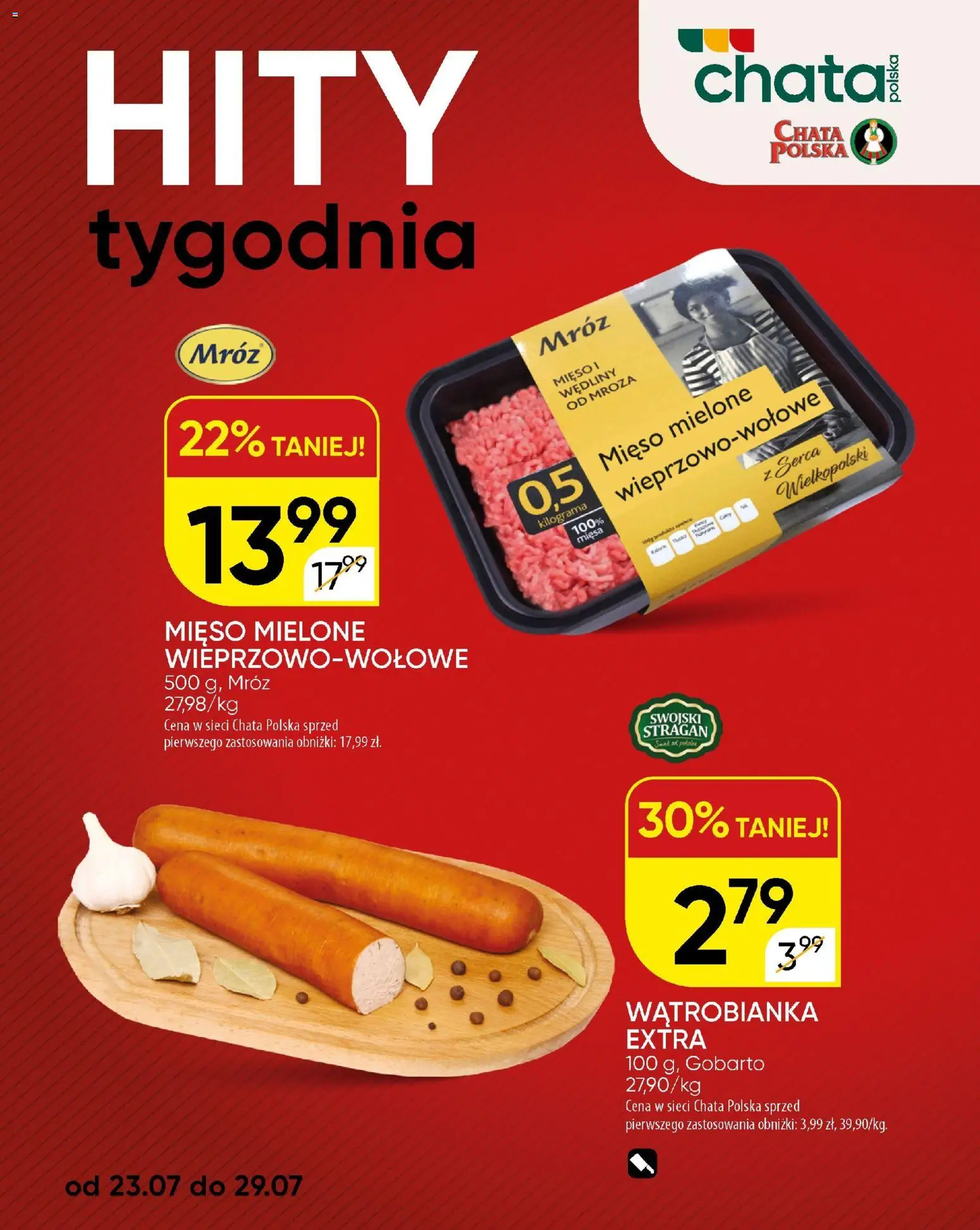Chata Polska gazetka od 23.07.2026 | Strona: 1 | Produkty: Mięso, Mięso mielone, Wędliny