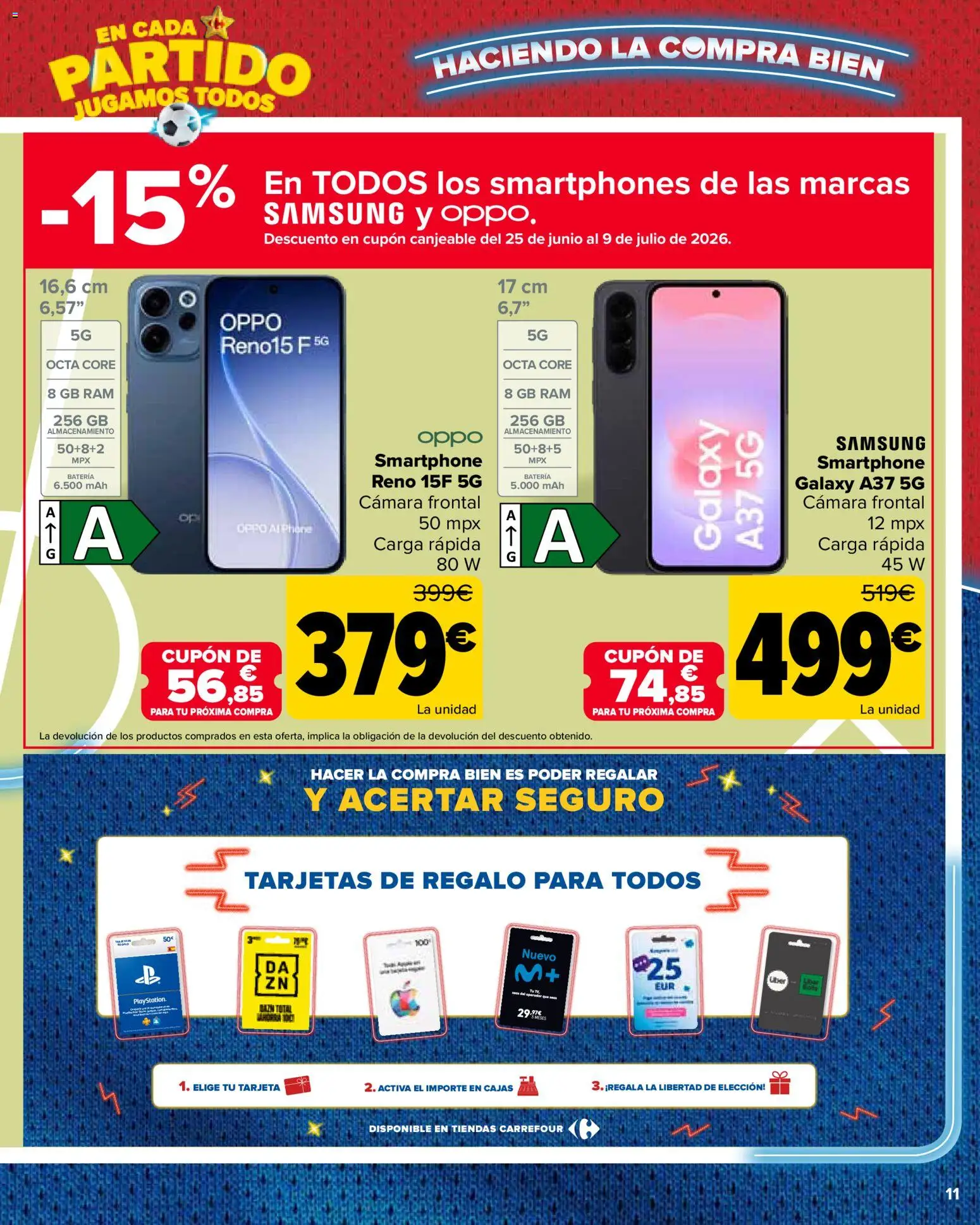 Carrefour La Fiesta del Futbol │ válido desde el 11.06.2026 | Página: 11 | Productos: Smartphone, Cámara, Batería