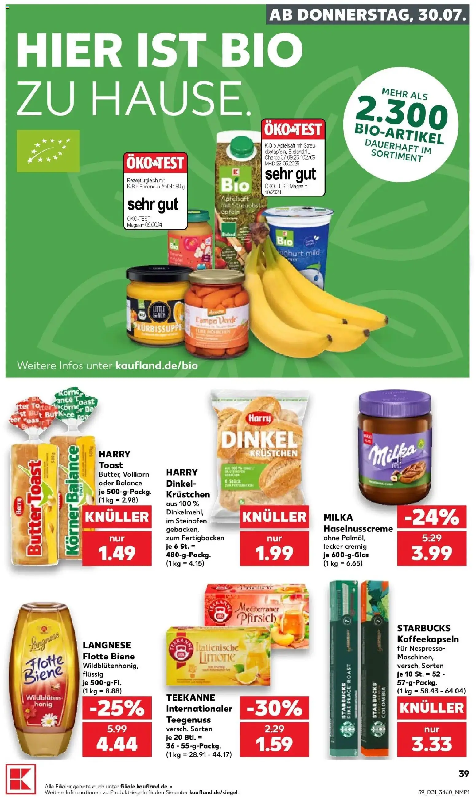Kaufland Prospekt Weiden In Der Oberpfalz – gültig ab 30.07.2026 | Seite: 39 | Produkte: Toast, Milka, Apfelsaft, Teekanne