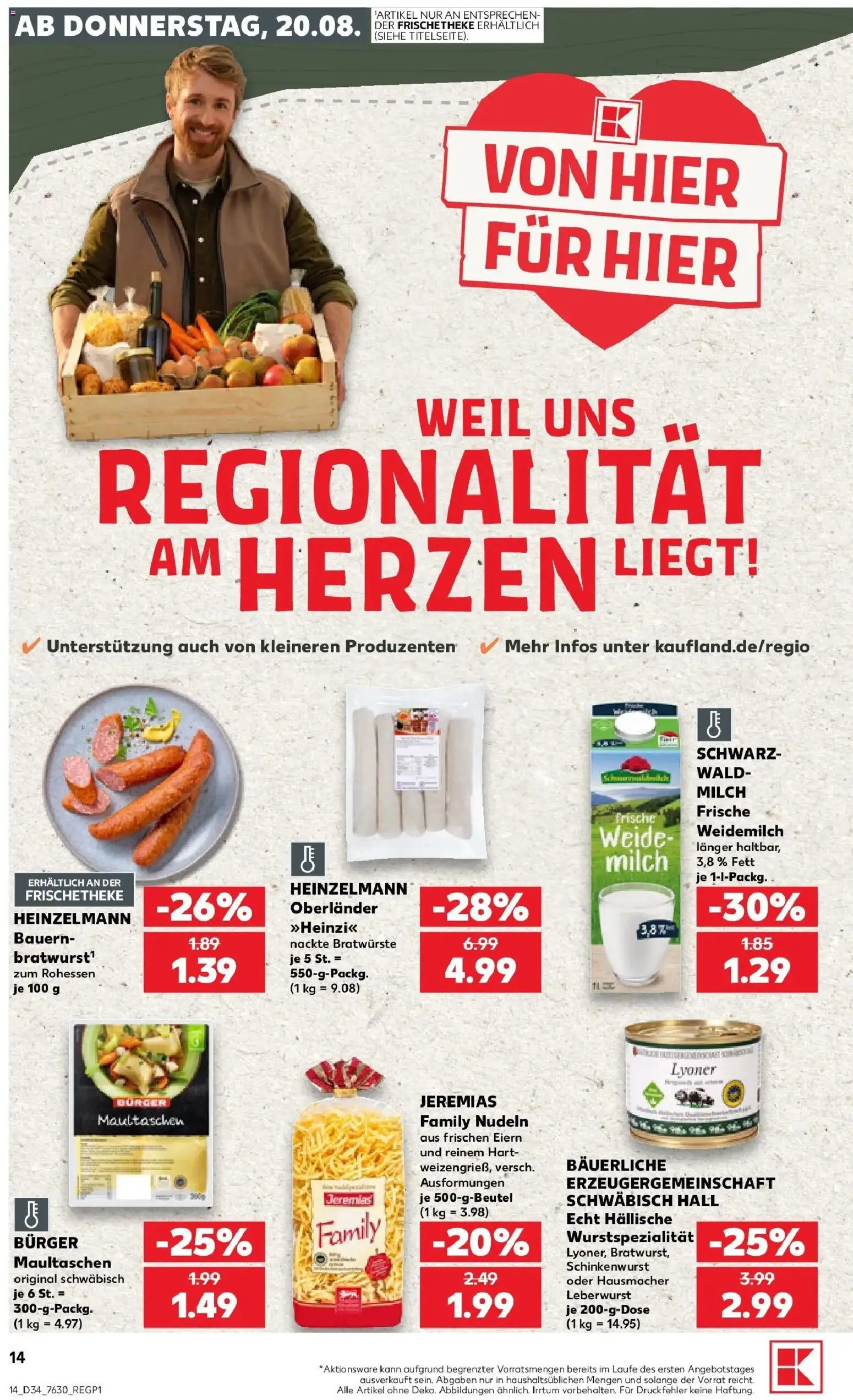 Prospekt Kaufland ab 17.08.2026 » Angebote Online zum Blättern | Seite: 25 | Produkte: Milch, Bratwurst, Nudeln, Maultaschen