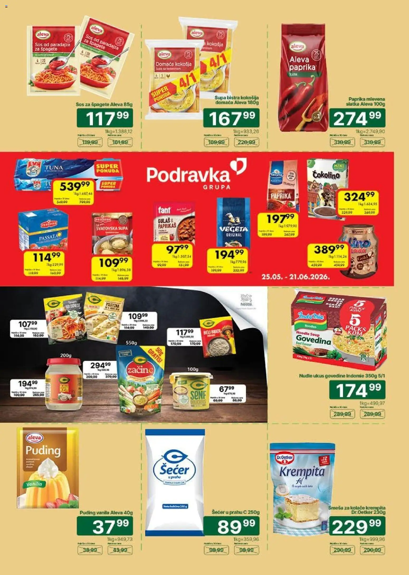 Univerexport katalog - važi od 25.05.2026 | Strana: 12 | Proizvode: Puding, Senf, Šećer u prahu, Nudle
