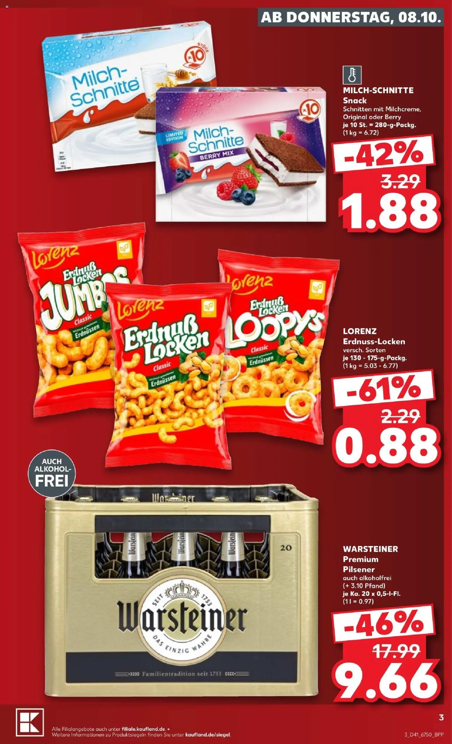 Kaufland Prospekt Berlin – gültig ab 08.10.2026 | Seite: 3 | Produkte: Milch, Alkohol, Warsteiner