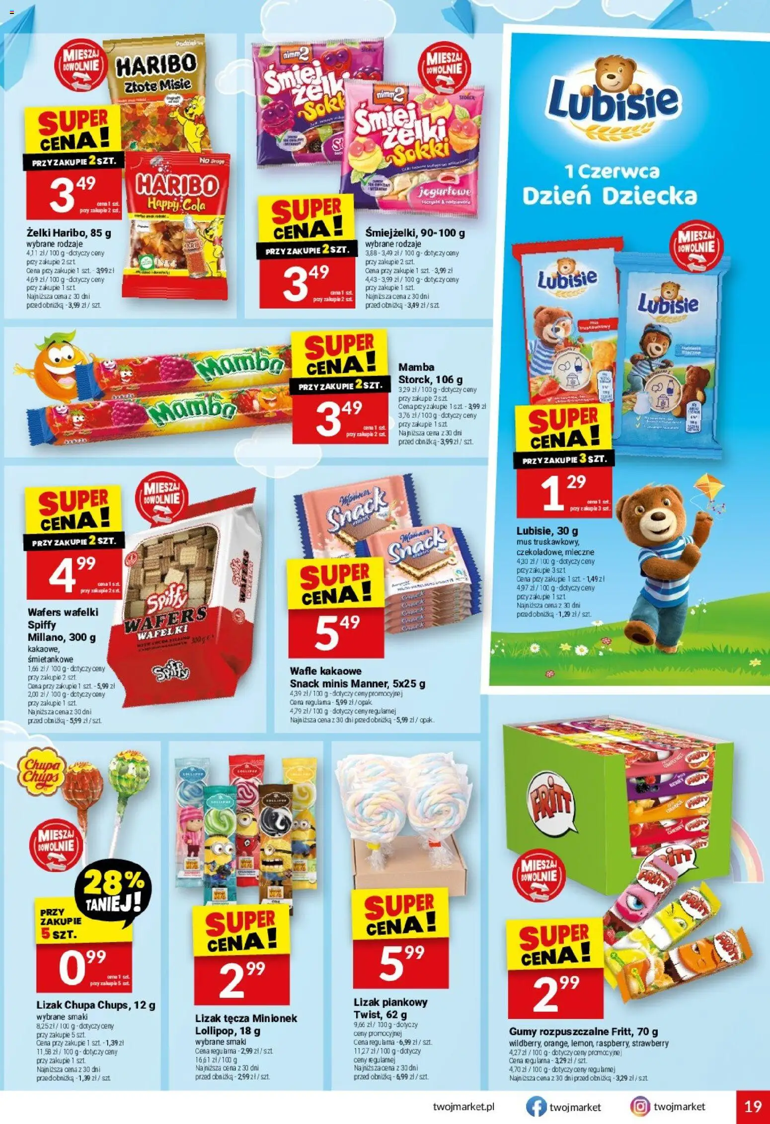 Twój Market gazetka od 27.05.2026 | Strona: 19 | Produkty: Wafle, Gumy, Soki, Żelki