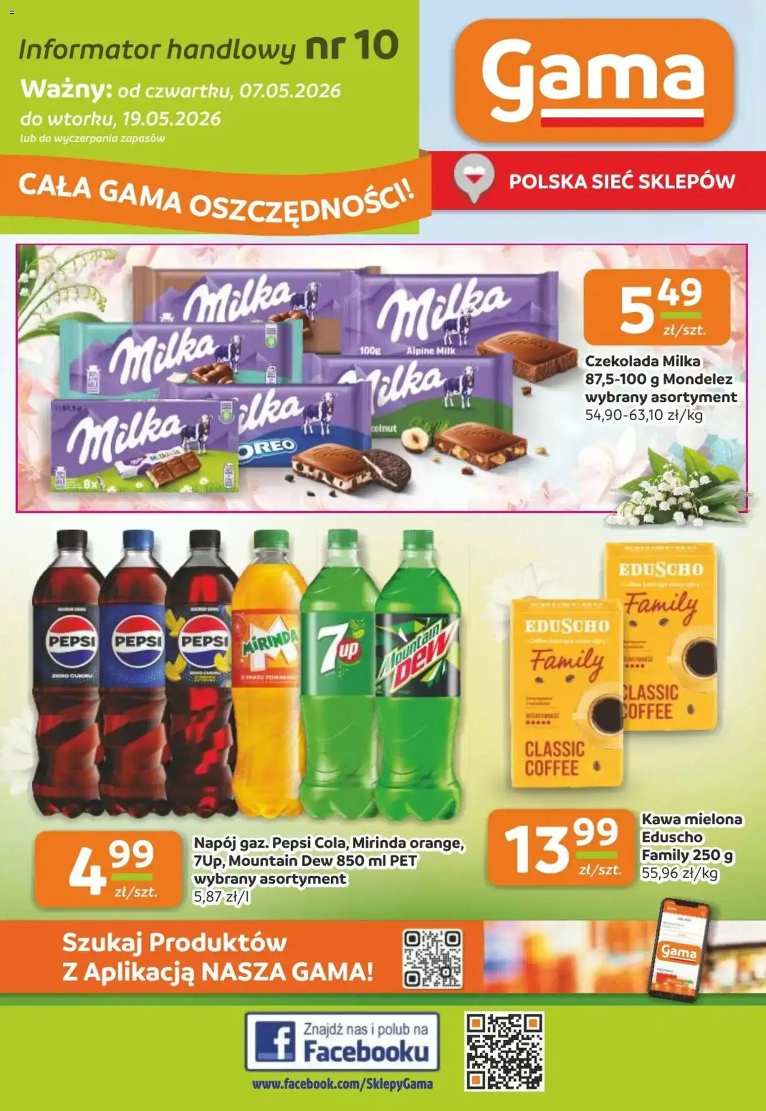 Gama gazetka od 07.05.2026 | Strona: 1 | Produkty: Pepsi, Milka, Kawa, Czekolada