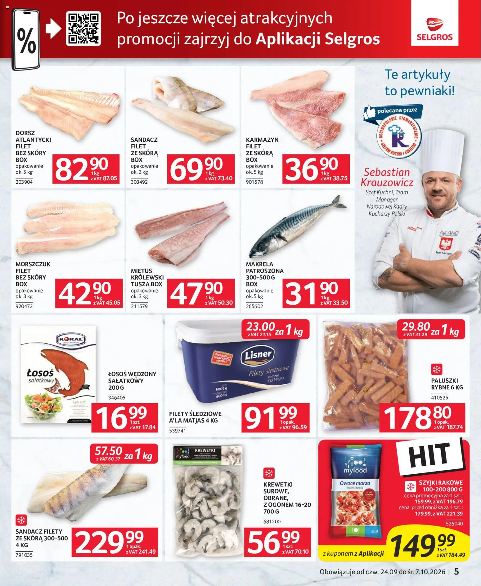 Selgros cash&carry gazetka - Oferta dla gastronomii od 24.09.2026 | Strona: 5 | Produkty: Łosoś wędzony, Sandacz, Makrela, Łosoś