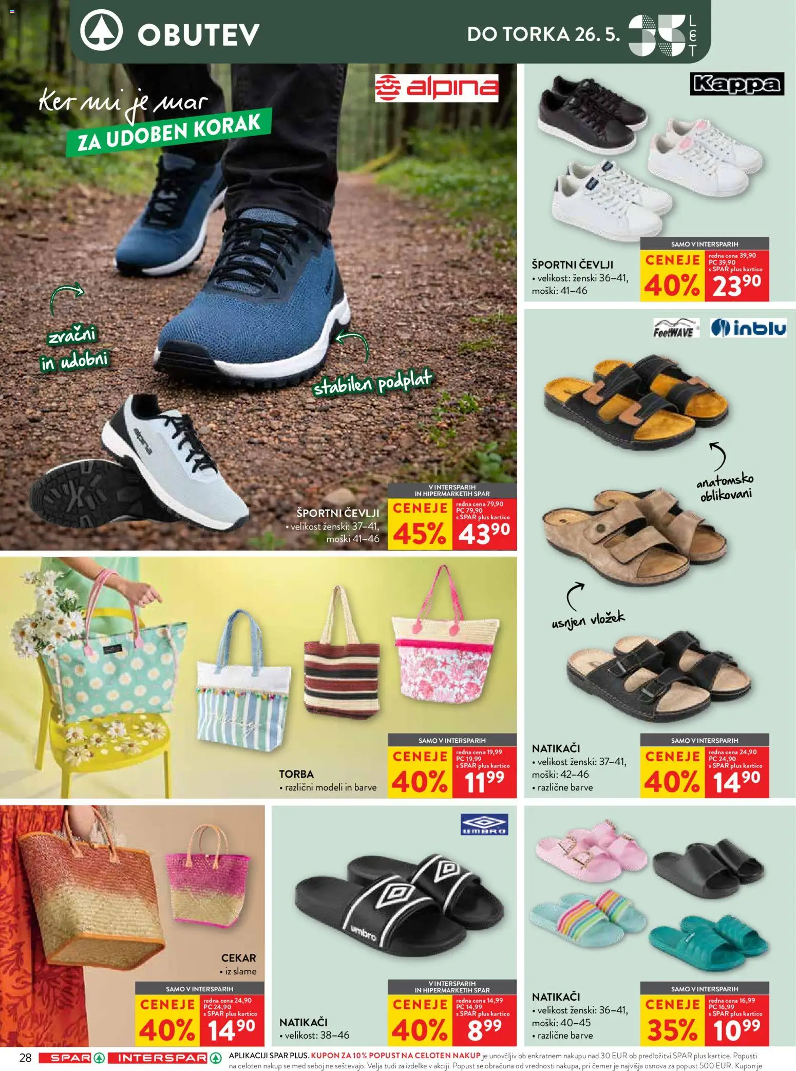 Novi Spar katalog ponudbe – veljaven od 13.05.2026 | Stran: 38 | Izdelki: Torba, Cevlji, Natikaci