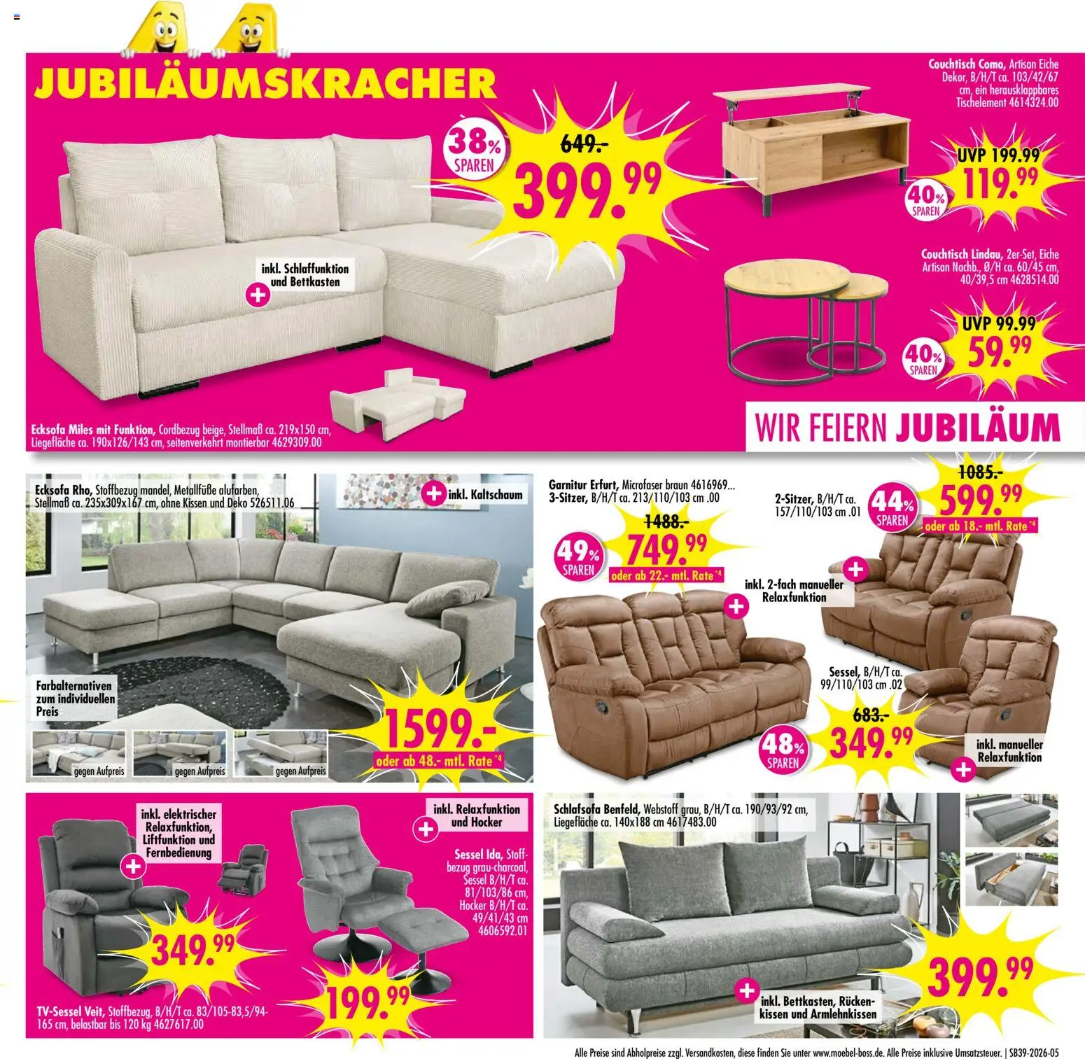 SB Möbel Boss Prospekt Bobbau – gültig ab 19.09.2026 | Seite: 5 | Produkte: Schlafsofa, Kissen, Sessel, Couchtisch