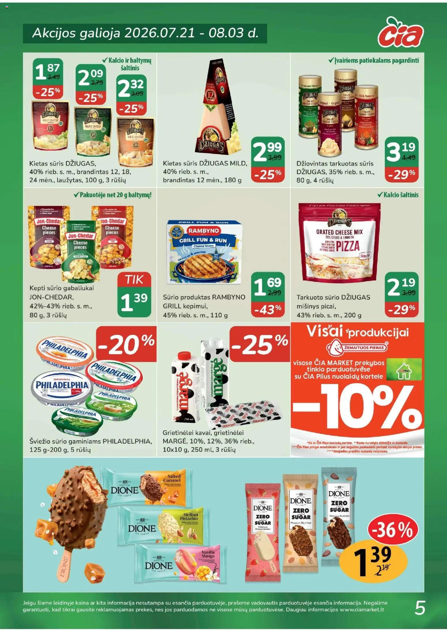 ČIA MARKET akcijos nuo 2026.07.21 | Puslapis: 5 | Prekių: Pienas, Sūris