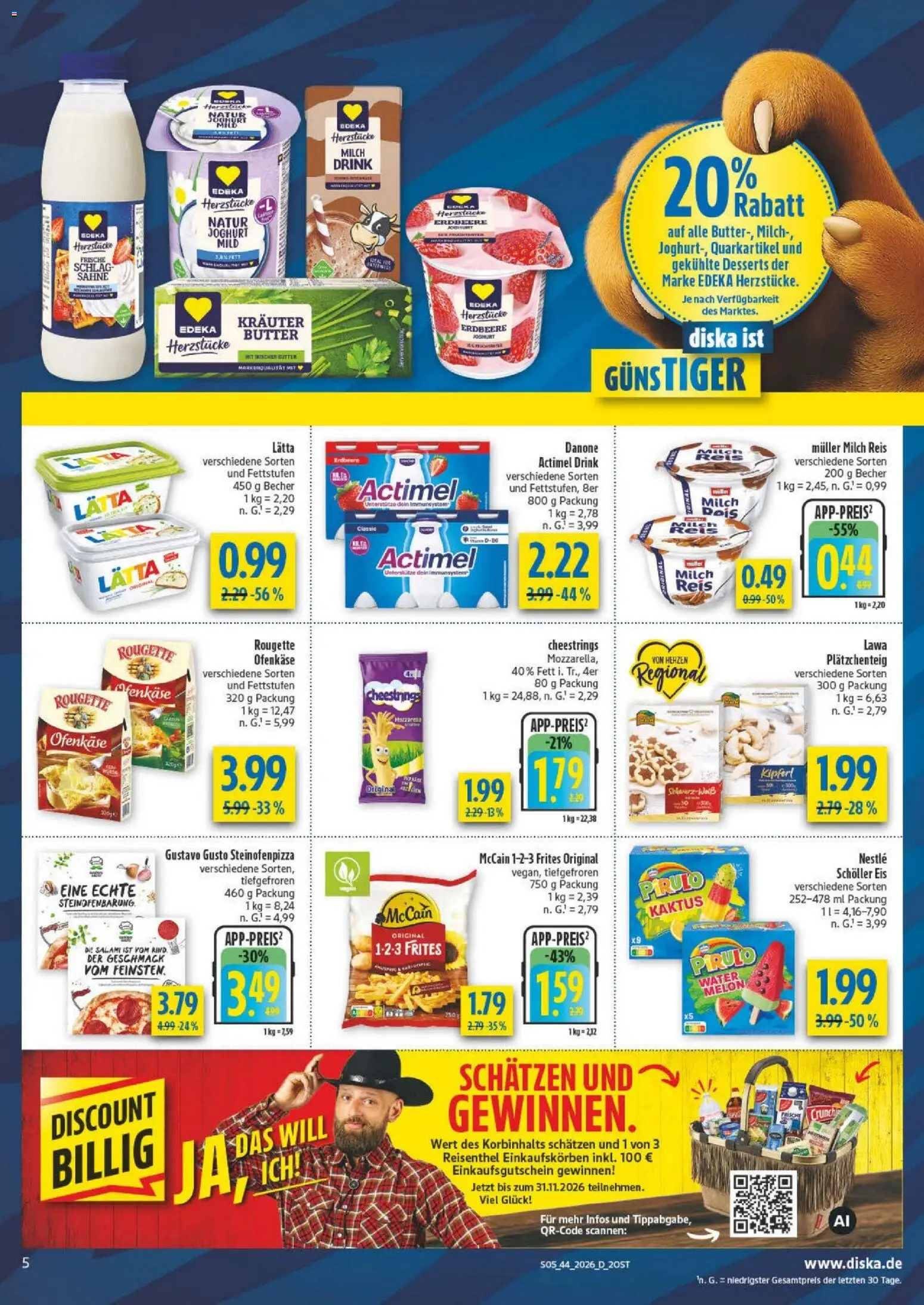 Diska Prospekt – gültig ab 26.10.2026 | Seite: 5 | Produkte: Gustavo gusto, Actimel, Milch, Sahne