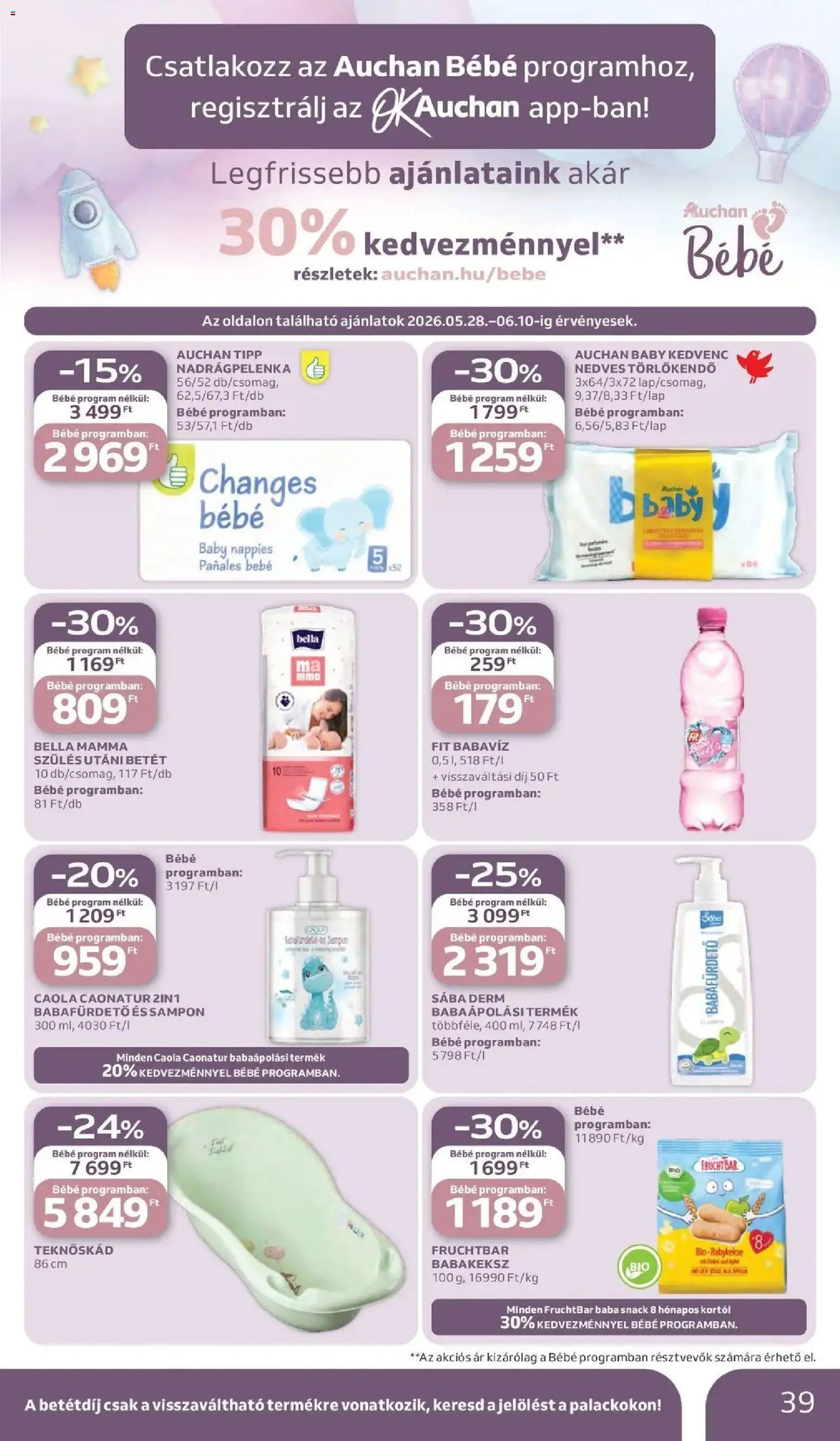 Auchan akciós ujság - amely érvényes a következő dátumtól: 28.05.2026 | Oldal: 39 | Termékek: Törlőkendő, Nedves törlőkendő, Sampon