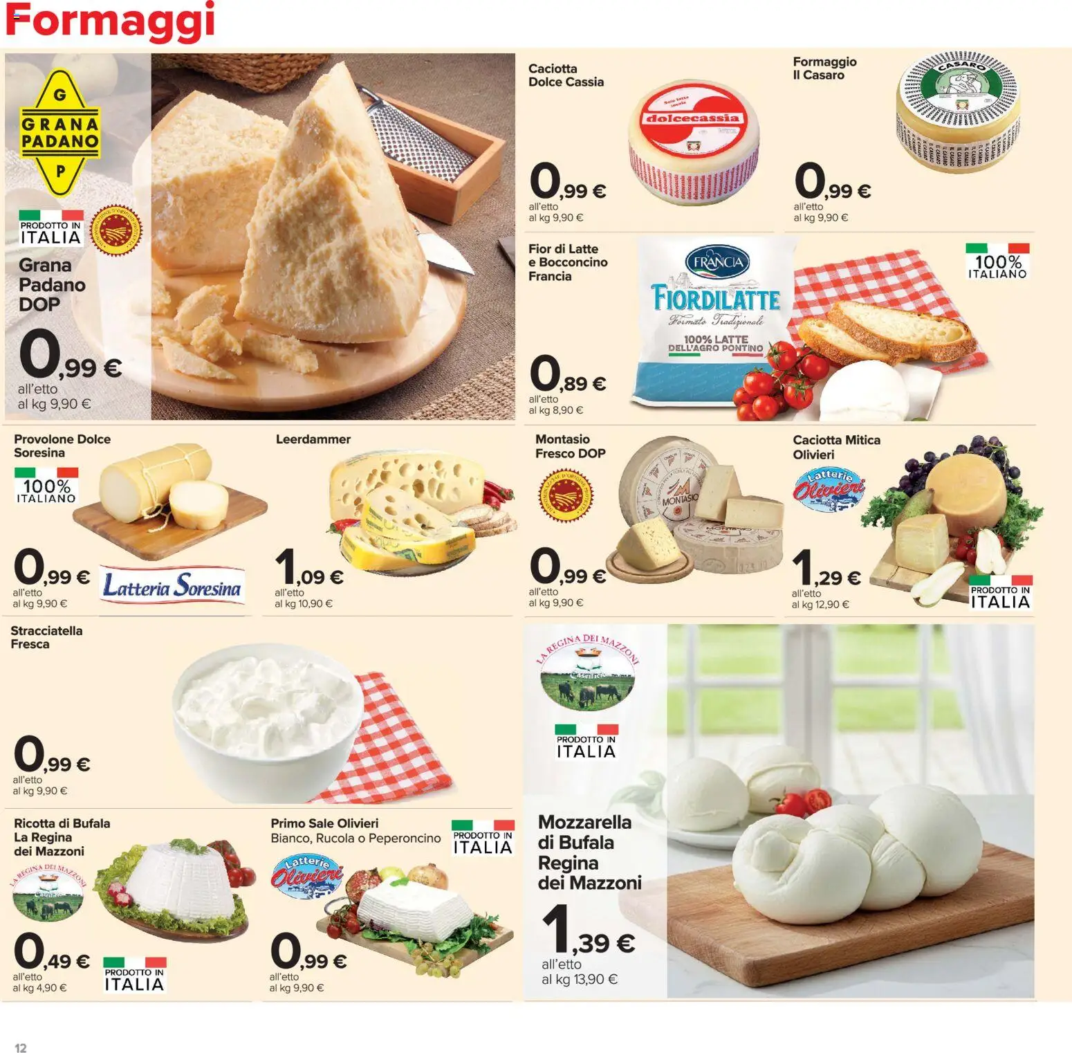 Volantino Carrefour del 13/07/2026 | Pagina: 12 | Prodotti: Rucola, Mozzarella, Formaggio, Ricotta
