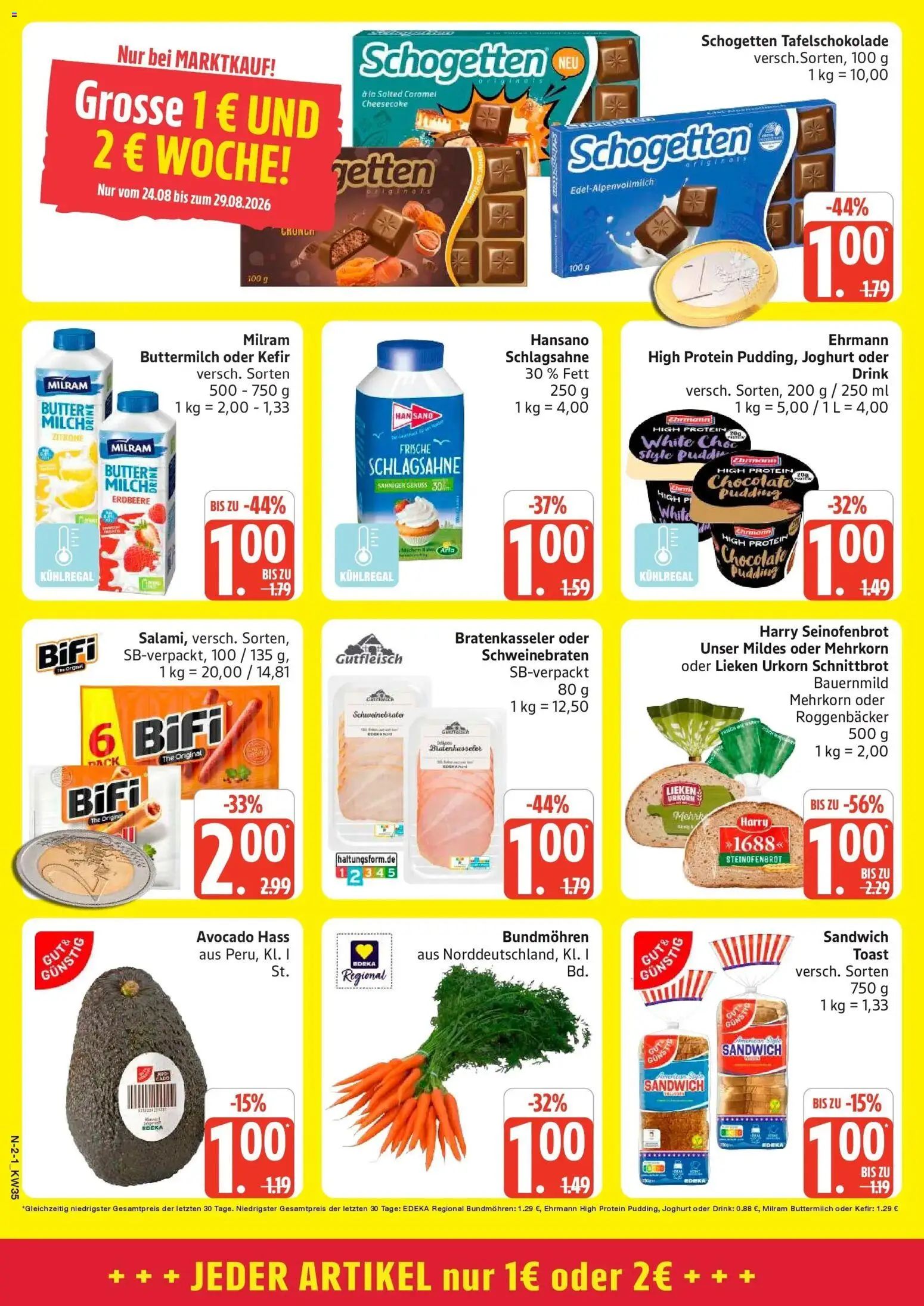 Marktkauf Prospekt Buxtehude (ab 24.08.2026) » Angebote online | Seite: 2 | Produkte: Buttermilch, Schlagsahne, Milram, Schogetten