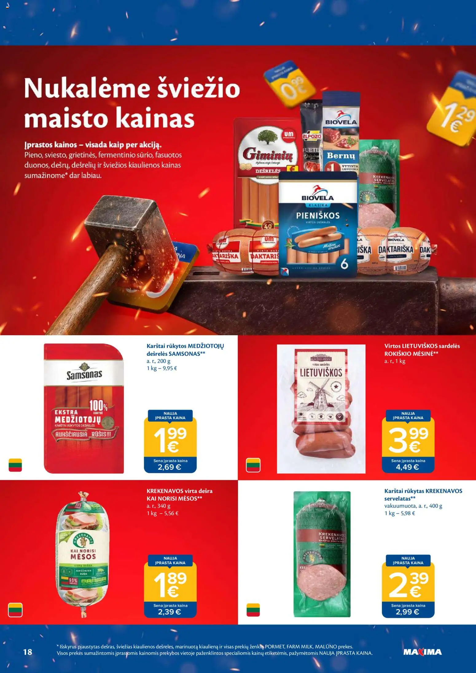 MAXIMA akcijos nuo 2026.09.08 | Puslapis: 18 | Prekių: Sardelės, Dešrelės, Dešra, Kiauliena