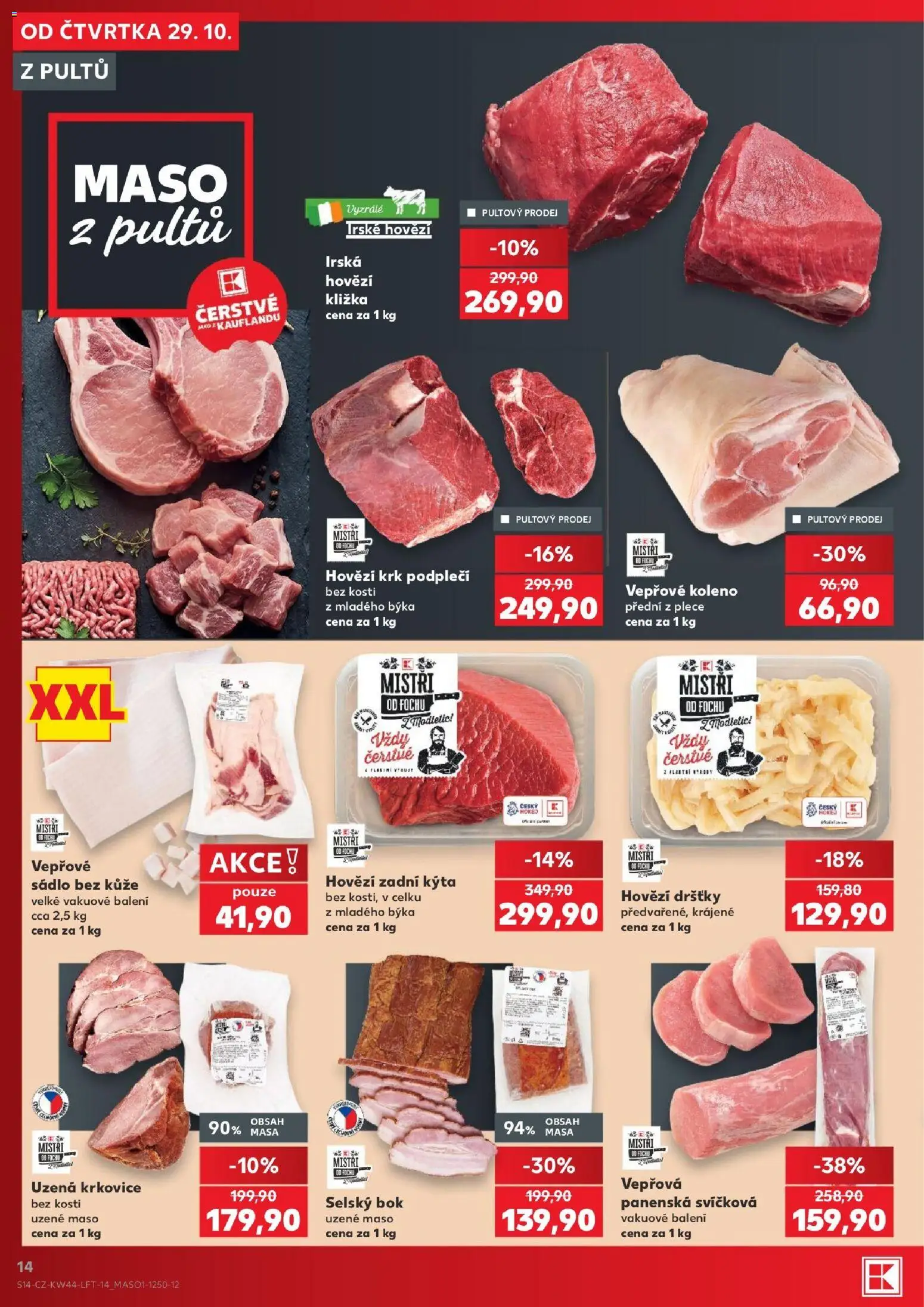 Kaufland leták - Kolín od 29.10.2026 | Strana: 14 | Produkty: Panenka, Uzené maso, Irské hovězí, Krkovice bez kosti