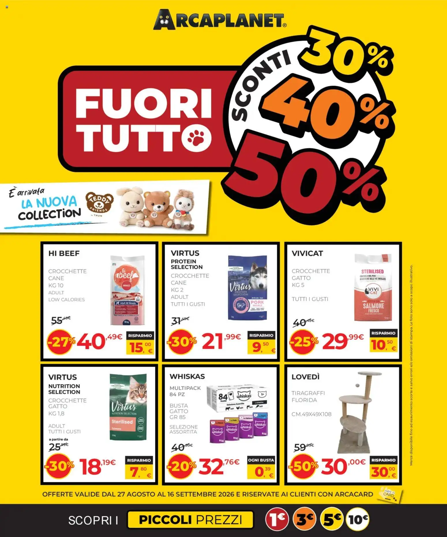 Volantino Arcaplanet del 27/08/2026 | Pagina: 1 | Prodotti: Maiale, Salmone, Tiragraffi, Crocchette