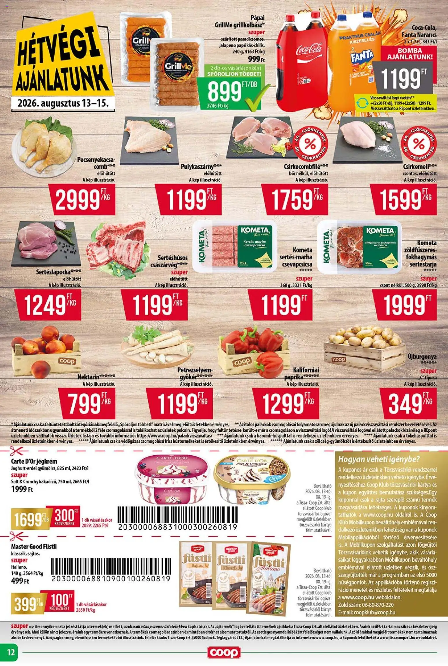 COOP akciós ujság - amely érvényes a következő dátumtól: 2026.08.13. | Oldal: 12 | Termékek: Coca Cola, Cola, Kometa, Jalapeno