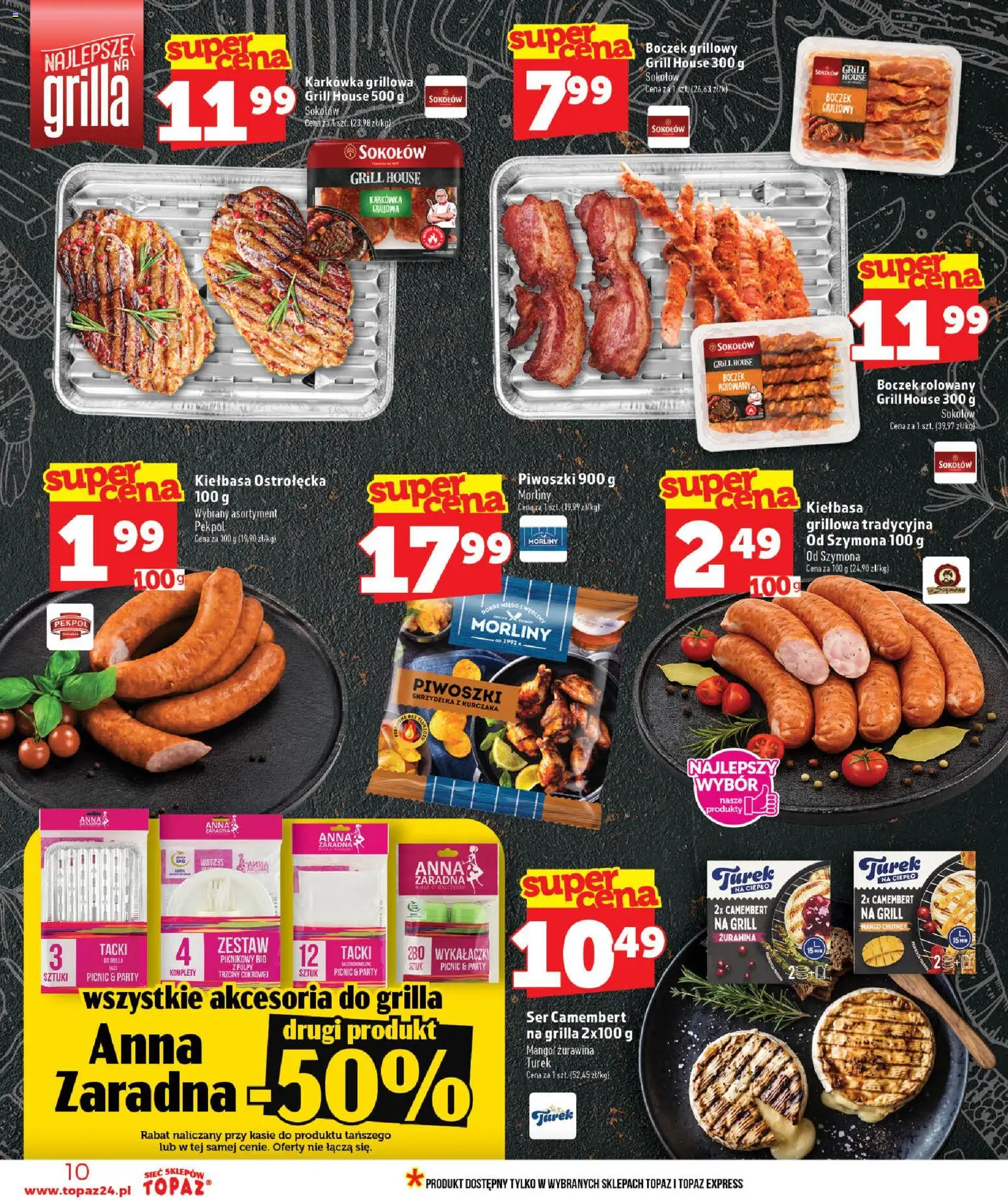 Topaz gazetka - MAZ od 02.07.2026 | Strona: 10 | Produkty: Kiełbasa, Camembert, Ser, Ser camembert na grilla