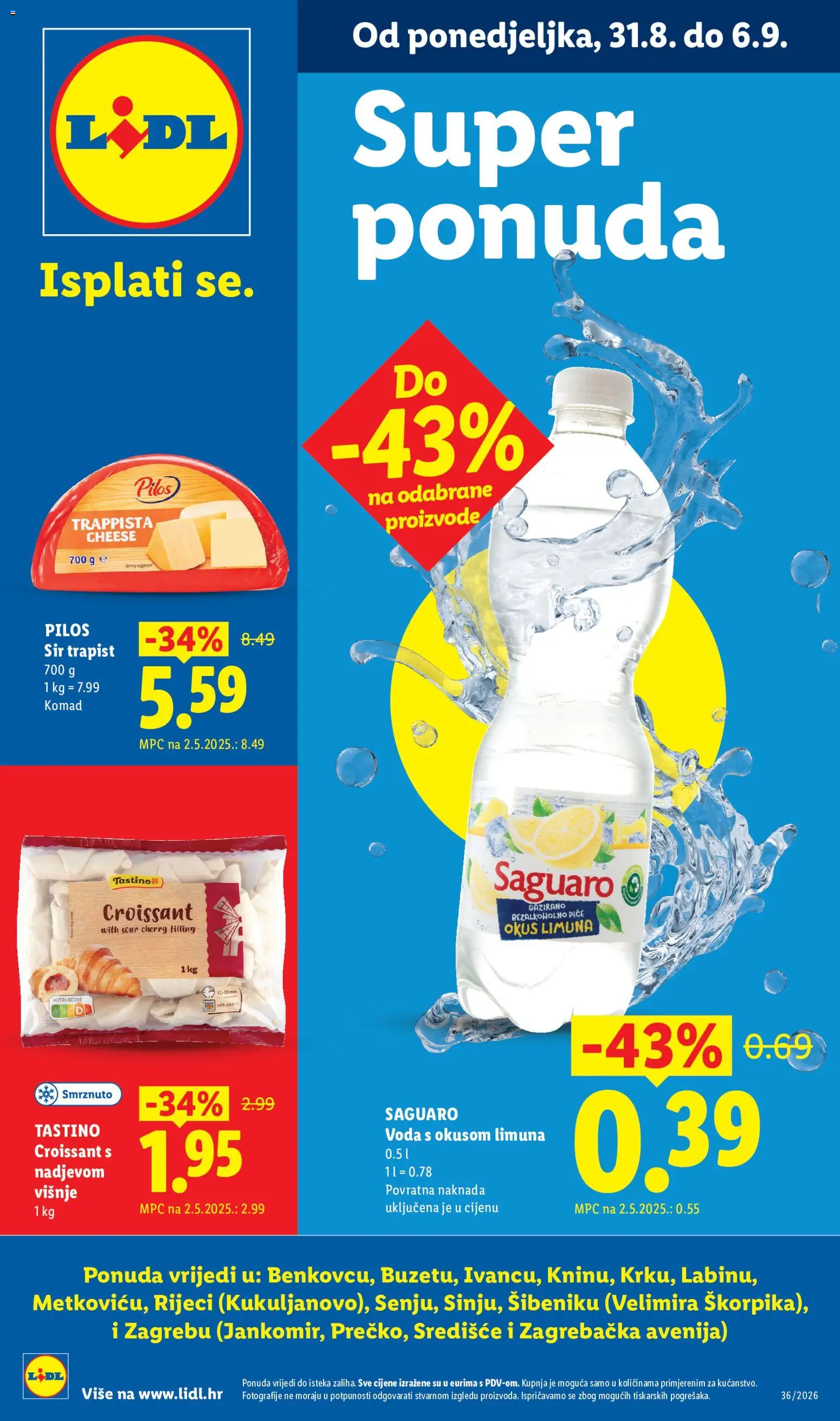 Lidl katalog | vrijedi od 31.08.2026 | Stranica: 1 | Proizvodi: Voda s okusom, Sir, Trapist, Voda