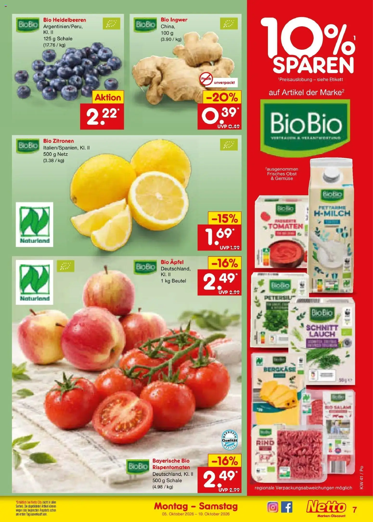 Netto Marken-Discount Prospekt Amberg (ab 05.10.2026) » Angebote | Seite: 7 | Produkte: Heidelbeeren, Gemüse, Lauch, Zitronen
