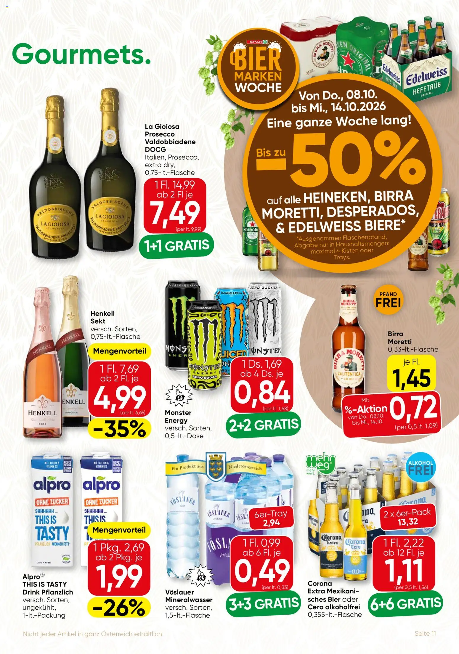 SPAR Gourmet Flugblatt gültig ab 08.10.2026 | Seite: 11 | Produkte: Zucker, Mango, Prosecco, Bier