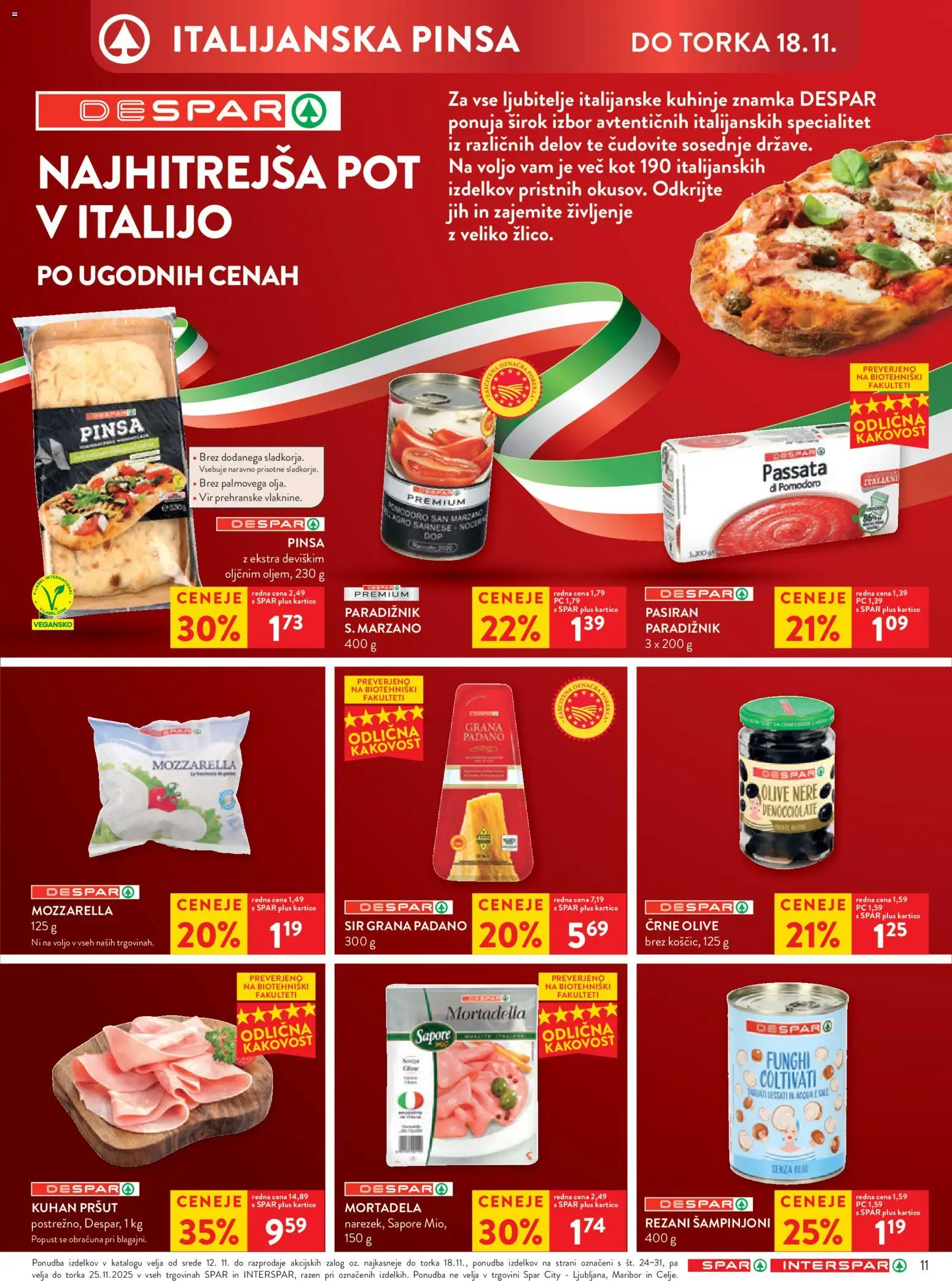 Novi Spar katalog ponudbe – veljaven od 12.11.2025 | Stran: 14 | Izdelki: Pršut, Mortadela, Olive, Paradiznik