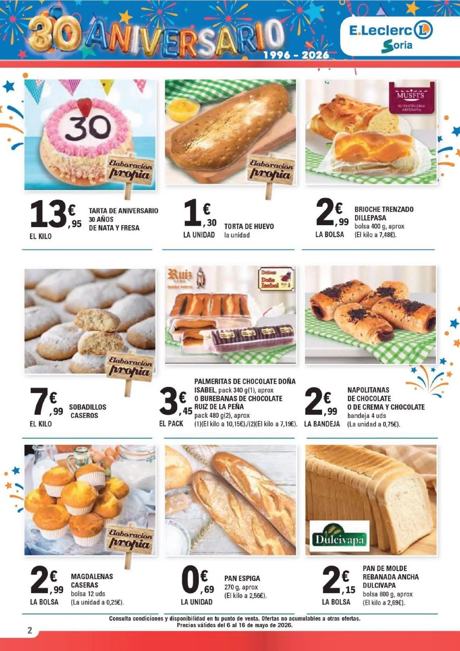 E.Leclerc Soria │ válido desde el 06.05.2026 | Página: 2 | Productos: Pan, Chocolate, Crema, Bandeja