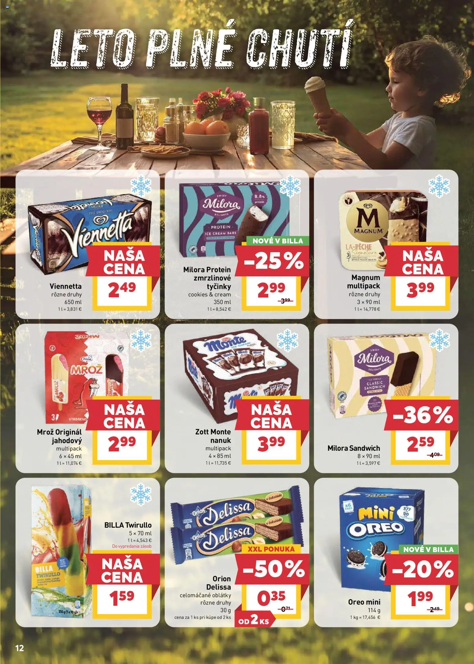 Nové Billa akcie – leták je platný od 15.07.2026 | Strana: 12 | Produkty: Nanuk, Oblátky, Magnum, Oreo