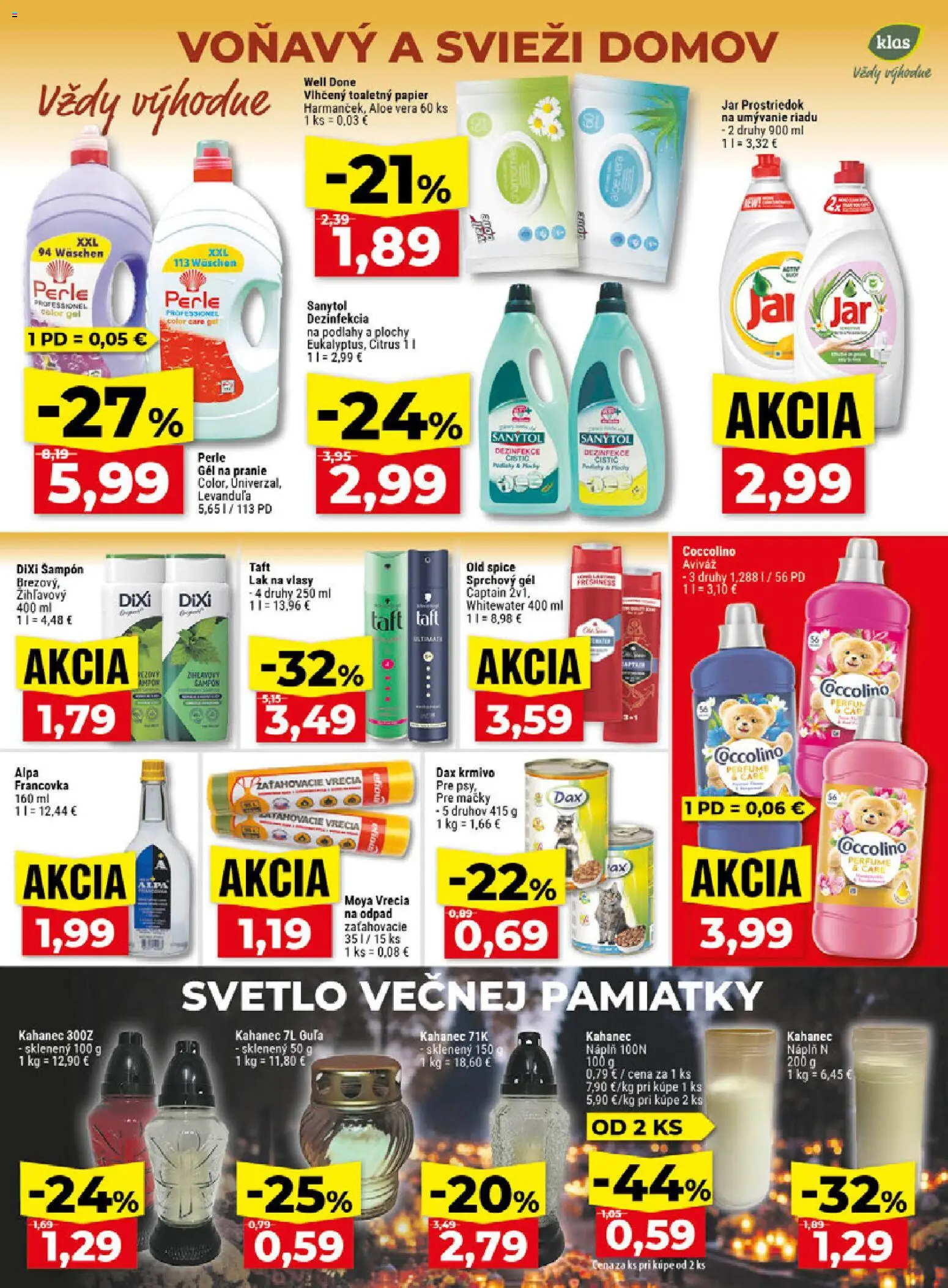 Nové Klas akcie – leták je platný od 26.10.2026 | Strana: 22 | Produkty: Svetlo, Gél na pranie, Šampón, Toaletný papier
