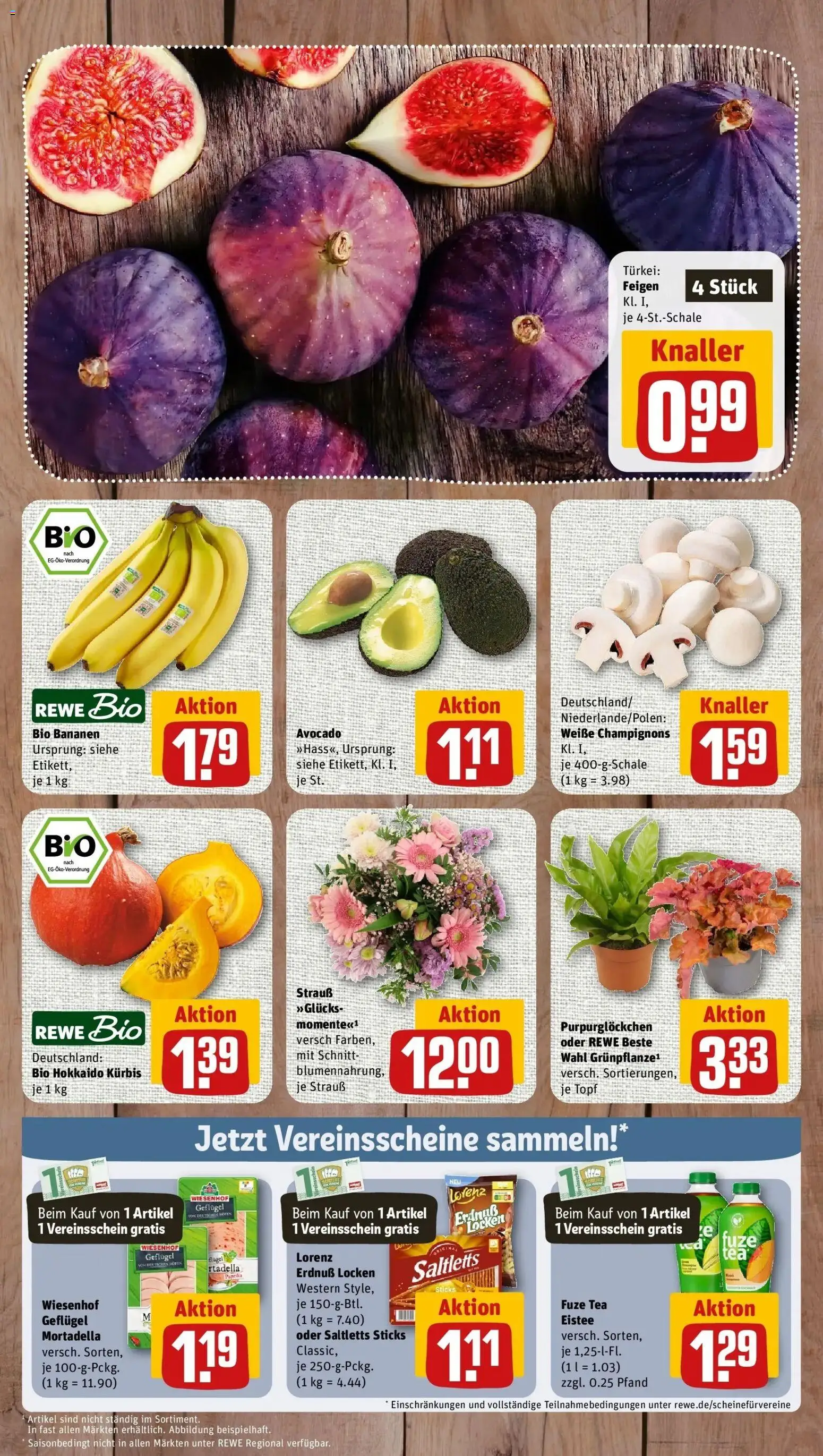 REWE Prospekt ab 28.09.2026 zum Blättern » Angebote | Seite: 3 | Produkte: Fuze tea, Champignons, Paprika, Feigen