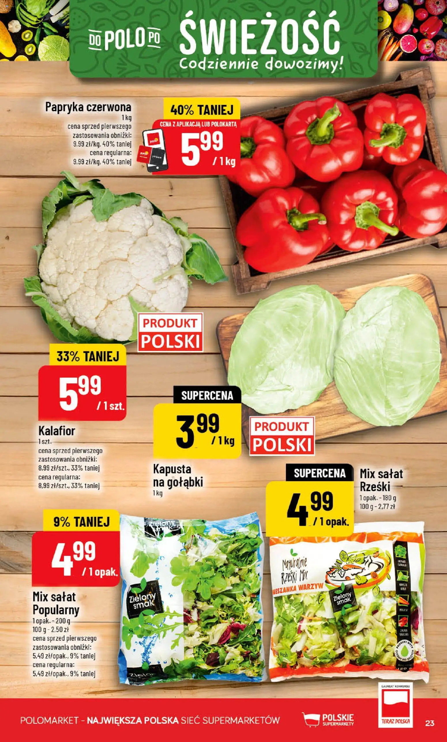 POLOmarket gazetka od 09.09.2026 | Strona: 23 | Produkty: Kapusta, Kalafior, Mix sałat, Papryka czerwona