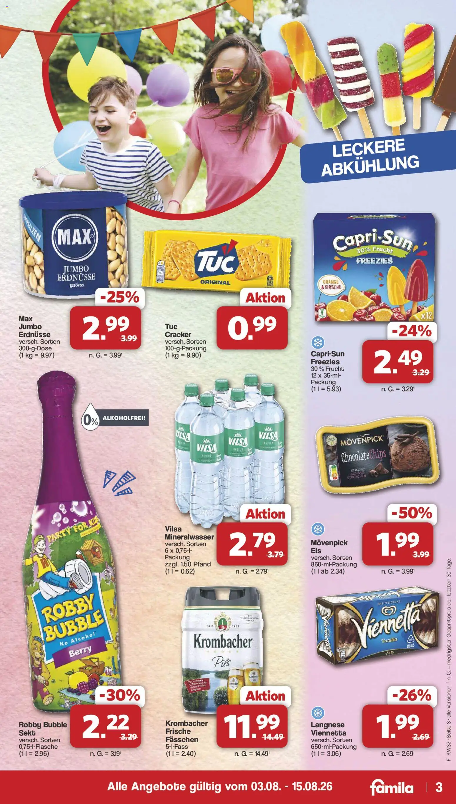 Famila Nordwest Sonderangebote – gültig ab 03.08.2026 | Seite: 3 | Produkte: Langnese, Sekt, Pils, Krombacher