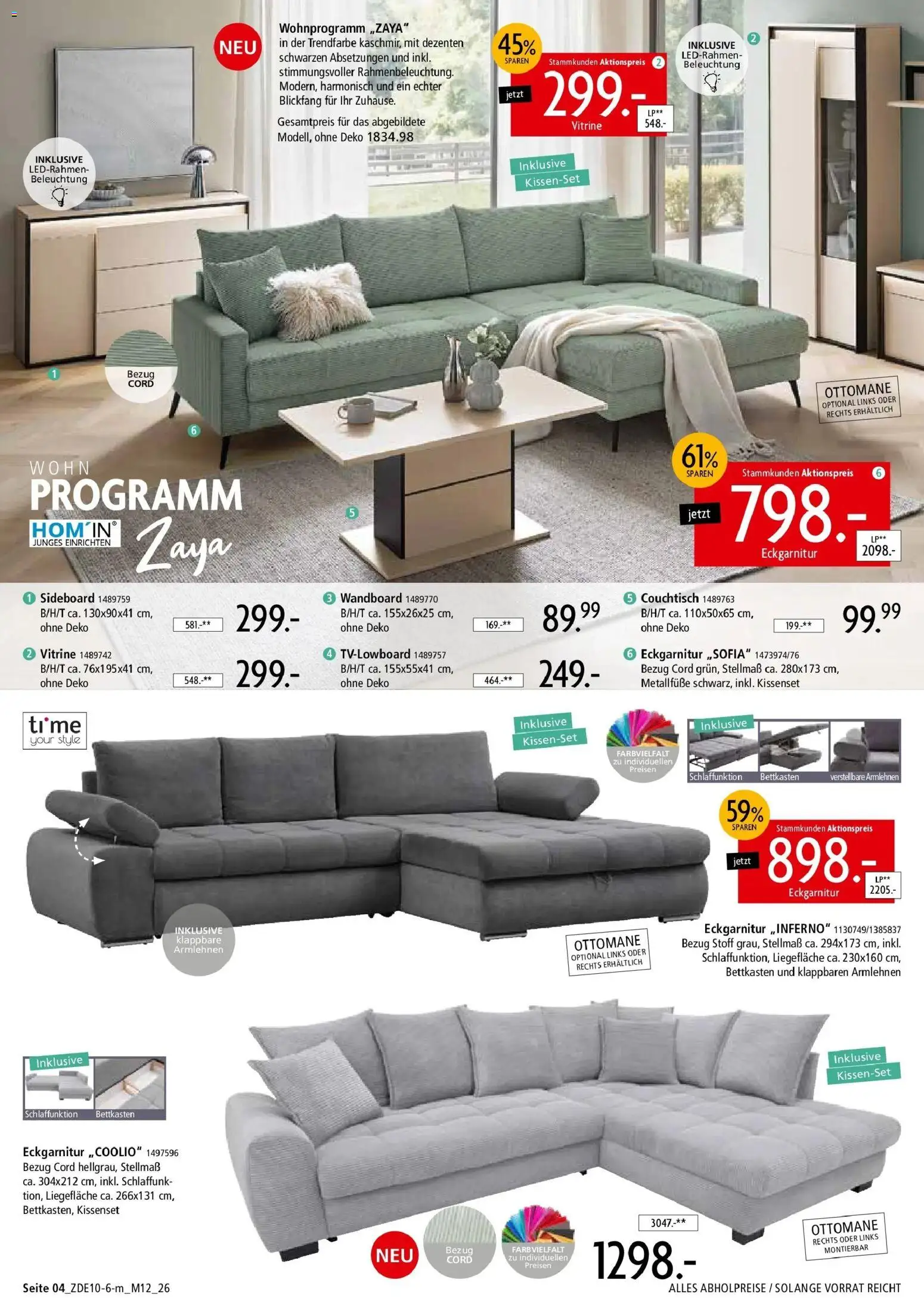 Zurbrüggen Z2 Mitnahme Möbel (ab 10.10.2026) zum Blättern | Seite: 4 | Produkte: Sideboard, Wandboard, Vitrine, Couchtisch