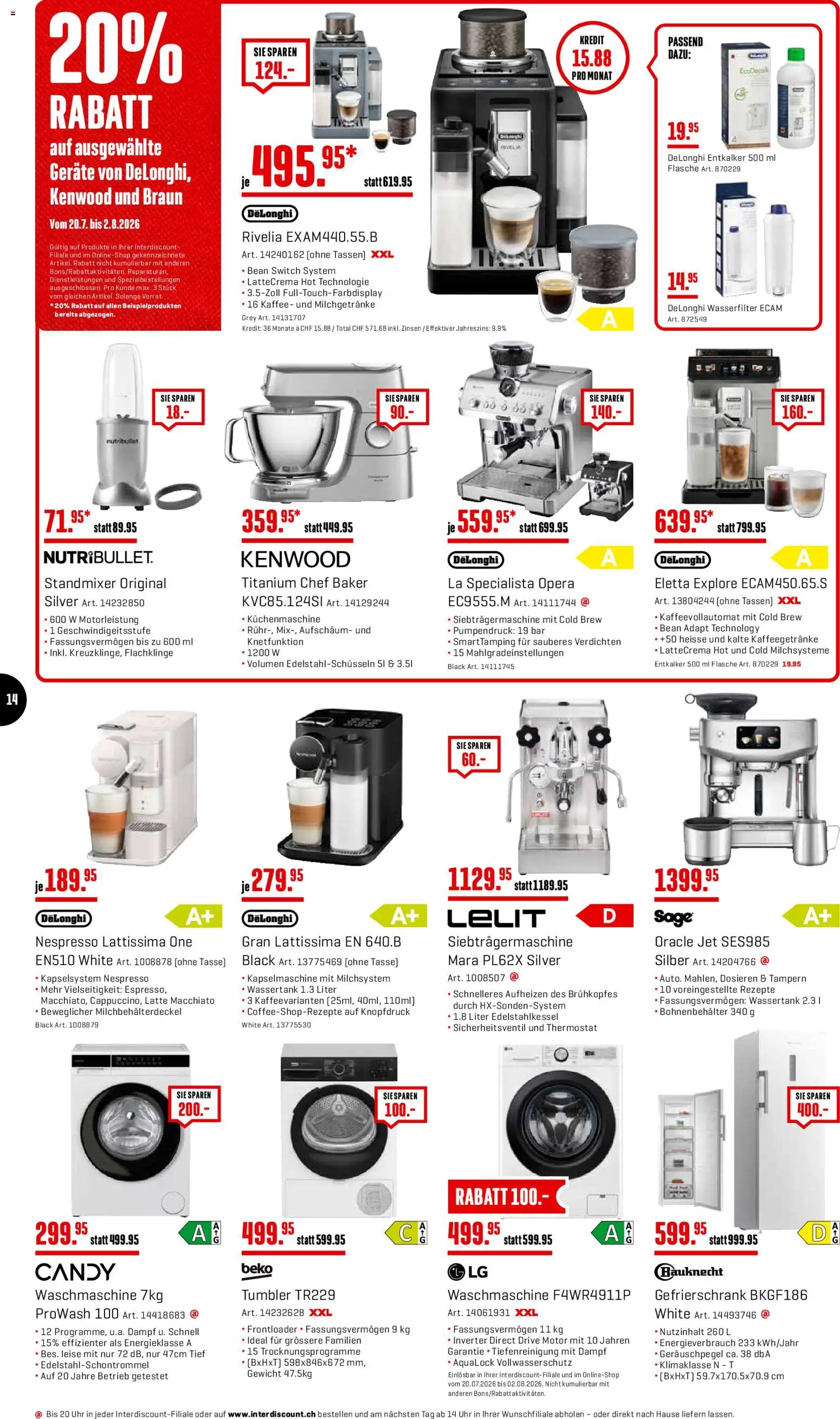 Interdiscount aktionen – gültig ab 20.07.2026 | Seite: 14 | Produkte: Kaffee, Gefrierschrank, Waschmaschine, Gewicht