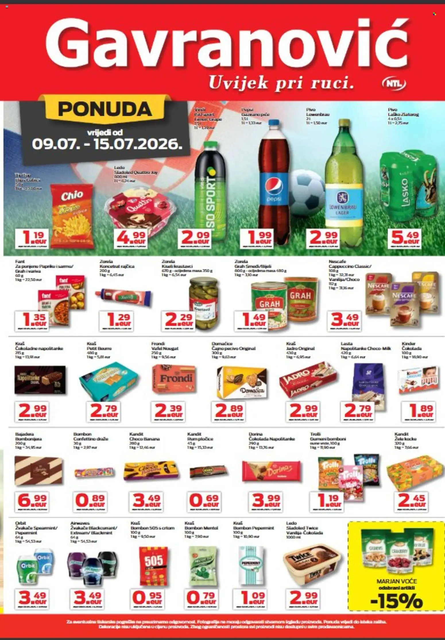Gavranović katalog | vrijedi od 09.07.2026 | Stranica: 2 | Proizvodi: Dorina, Čokolada, Laško, Pecivo