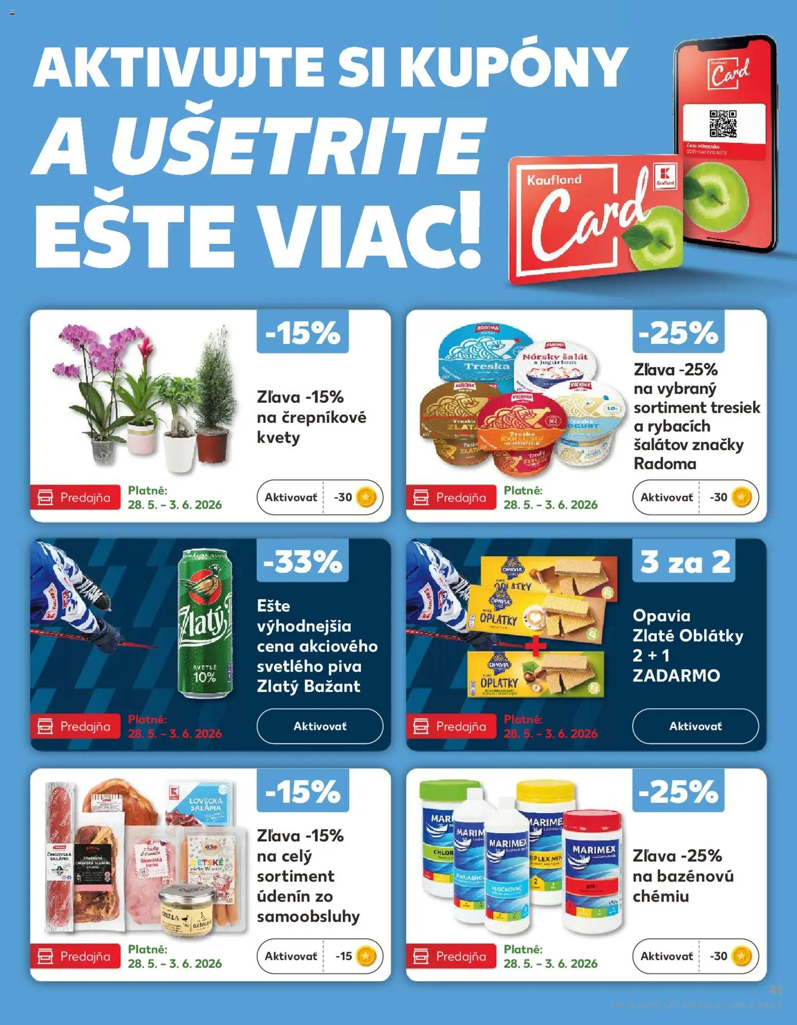 Nové Kaufland akcie – leták je platný od 28.05.2026 | Strana: 41 | Produkty: Saláma, Zlatý Bažant, Oblátky, Treska