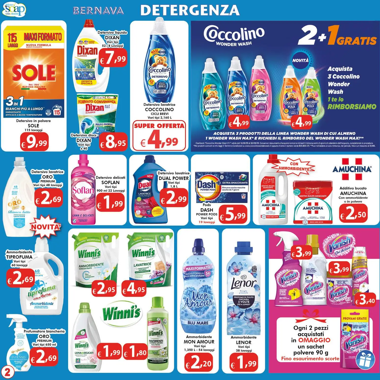 Volantino Bernava del 13/08/2026 | Pagina: 2 | Prodotti: Sapone, Ammorbidente, Latte, Lavatrice