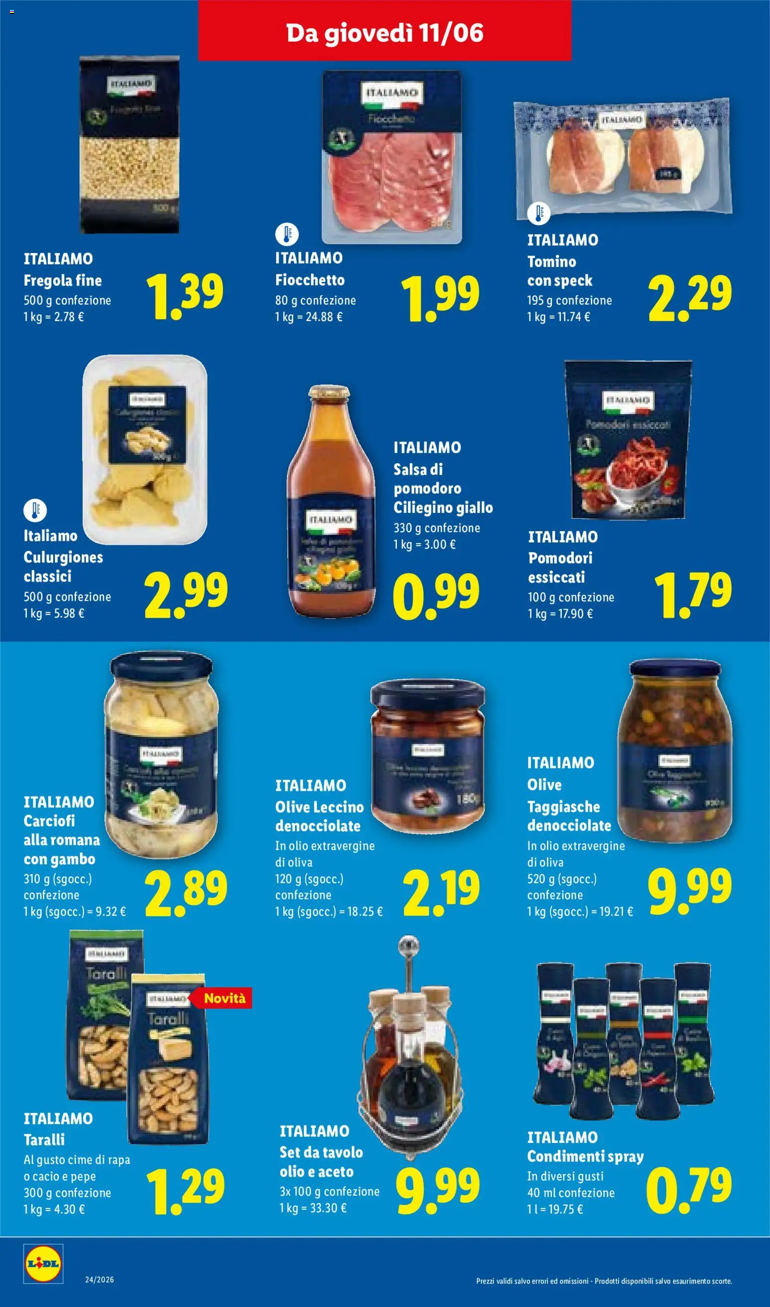 Volantino Lidl del 11.06.2026 | Pagina: 16 | Prodotti: Pomodoro, Olive, Pasta, Tomino