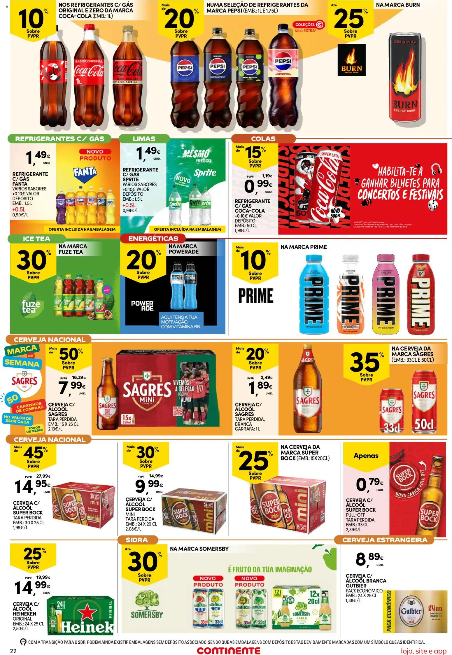 Continente Semanal Continente Bom Dia │ válido de 14/07/2026 | Página: 22 | Produtos: Refrigerante, Fanta, Cerveja, Açúcar