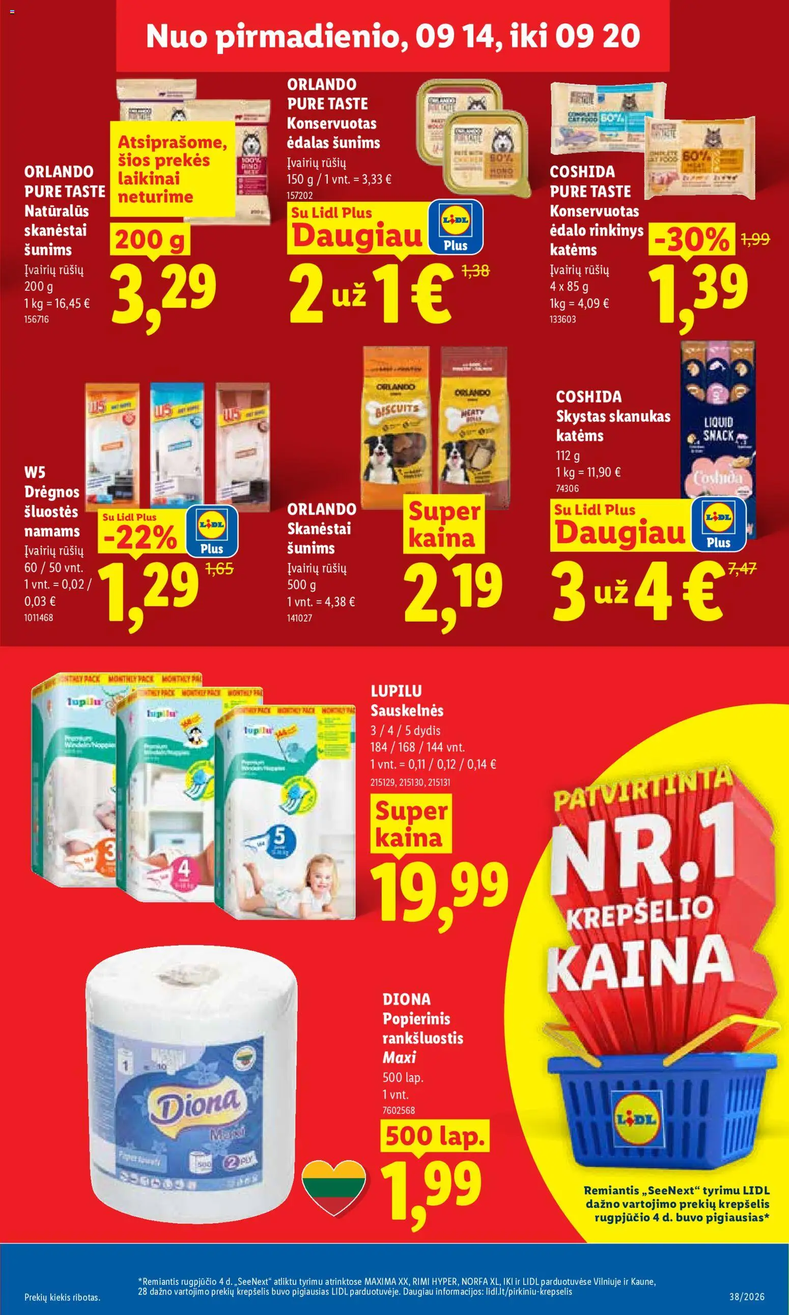 LIDL akcijos nuo 2026.09.14 | Puslapis: 15 | Prekių: Rankšluostis, Sauskelnės, Krepšelis