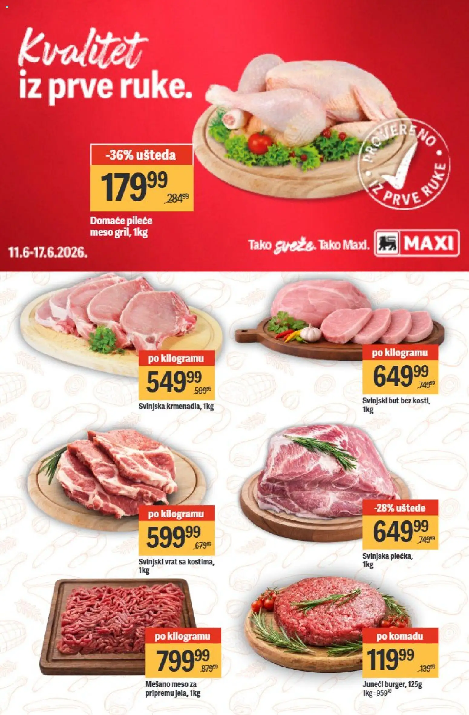 Maxi katalog - važi od 11.06.2026 | Strana: 13 | Proizvode: Pileće meso, Svinjski vrat, Svinjski but
