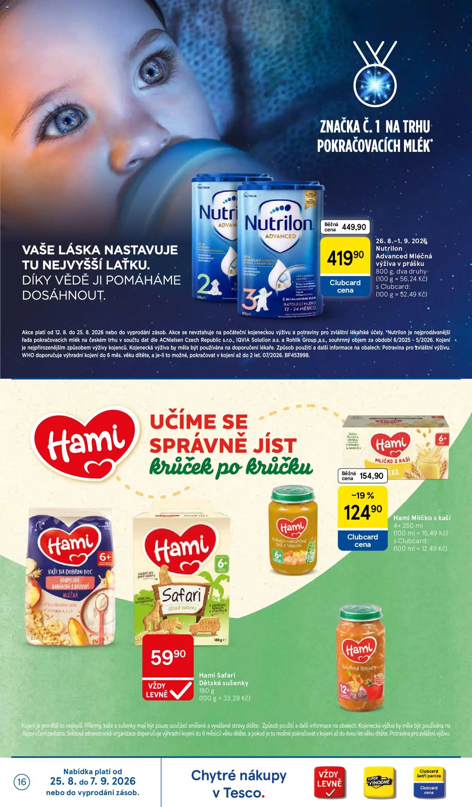 Tesco leták - Supermarket od 26.08.2026 | Strana: 16 | Produkty: Mléko, Kaše, Mléčná výživa, Nutrilon