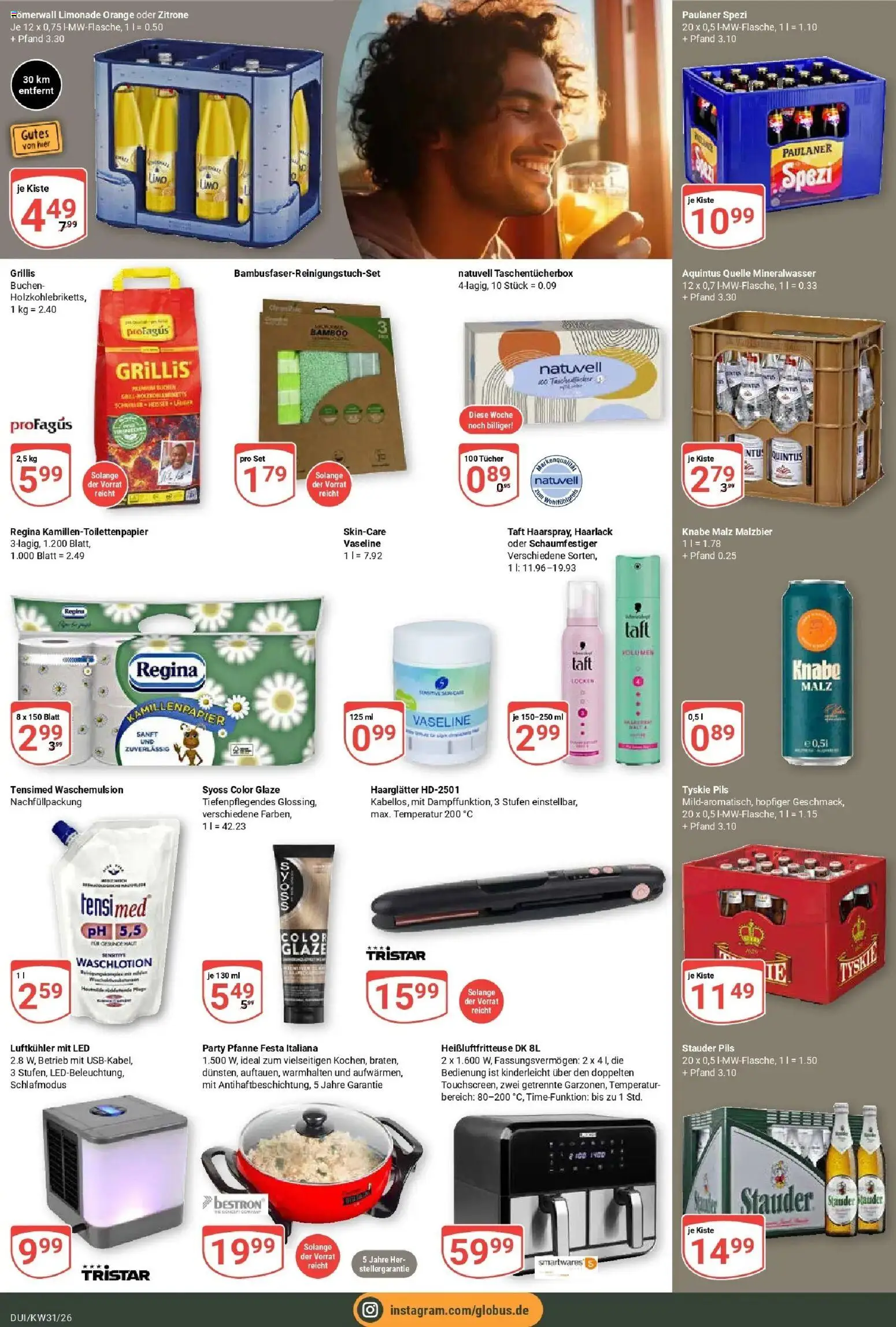 Globus Prospekt Duisburg – gültig ab 27.07.2026 | Seite: 7 | Produkte: Haarglätter, Pils, Limonade, Mineralwasser